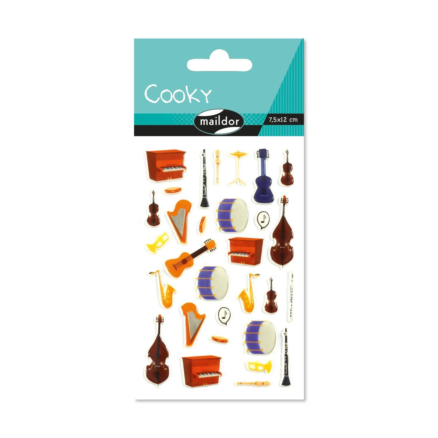 Maildor 10x Cooky, 1 Stickerbogen 7,5x12cm, Musikinstrumente - Mehrfarbig CY079C