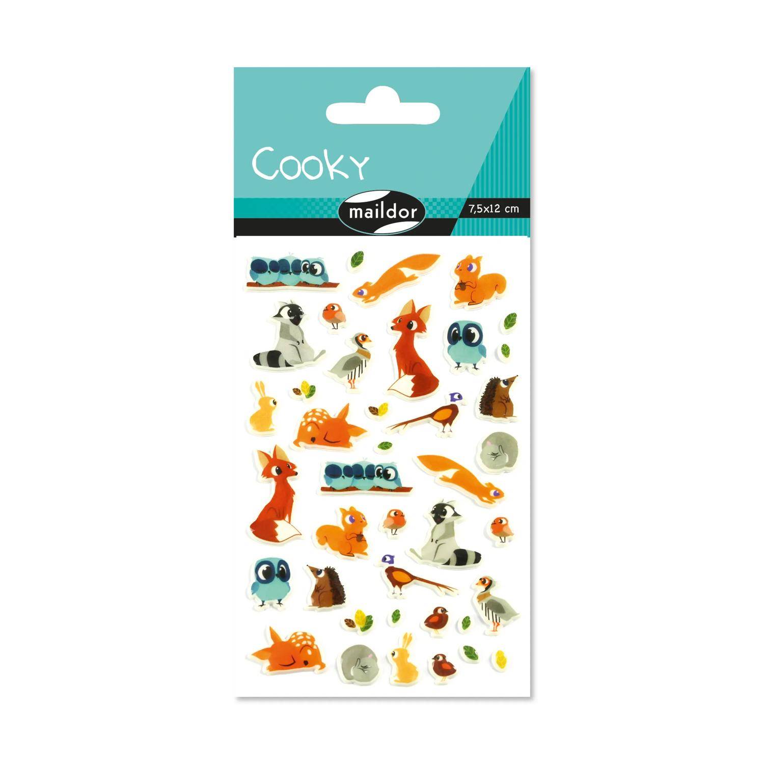 Maildor 10x Cooky, 1 Stickerbogen 7,5x12cm, Waldtiere - Mehrfarbig CY081C