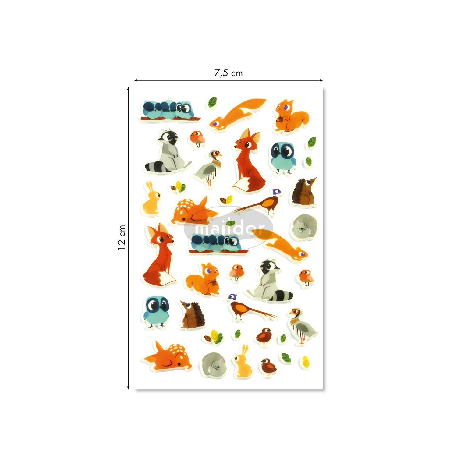 Maildor 10x Cooky, 1 Stickerbogen 7,5x12cm, Waldtiere - Mehrfarbig CY081C