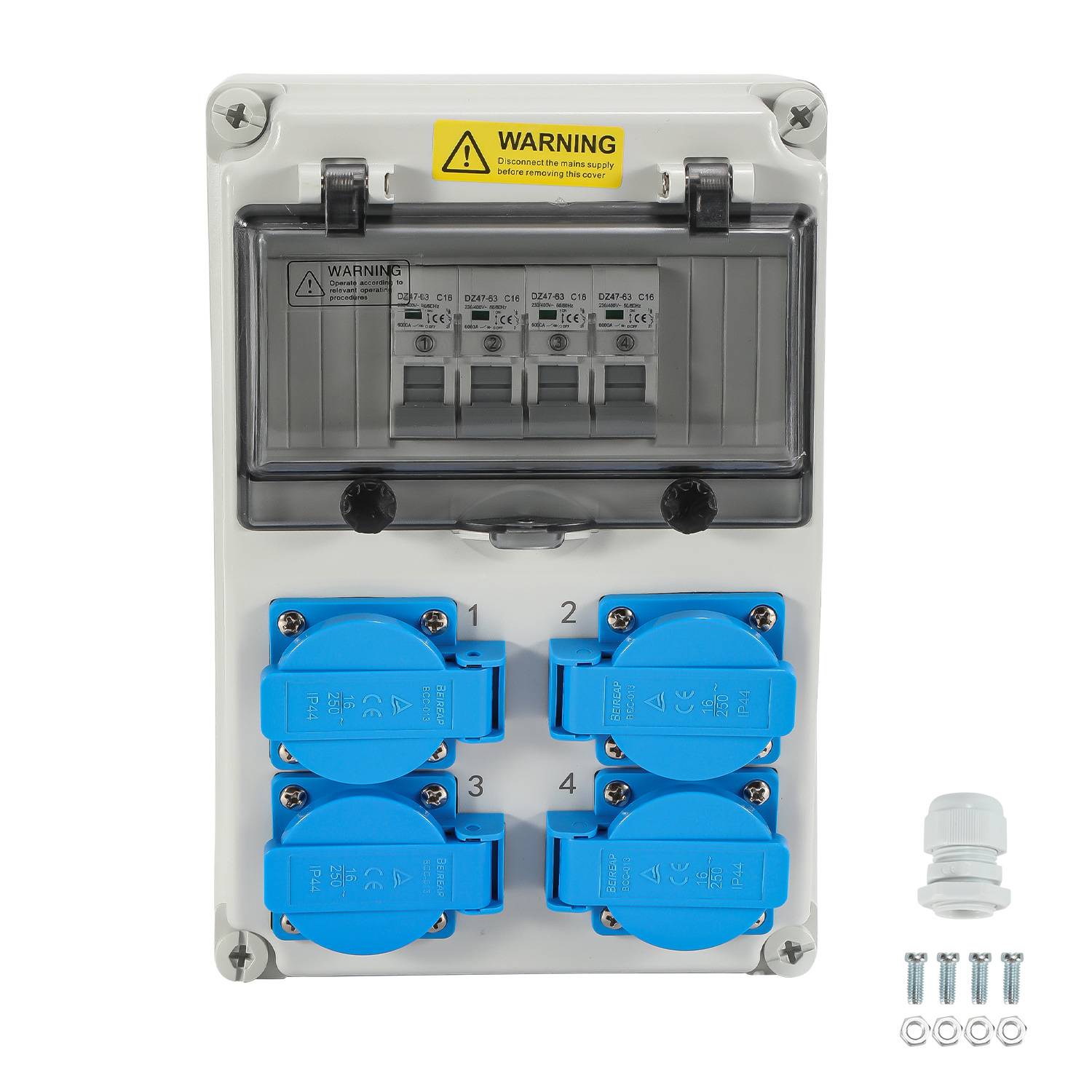 Wandverteiler mit Leitungsschutzschalter, Stromverteiler 16A Baustromverteiler 4xSchuko und CEE-Steckdose Steckdosen mit DC-Schutzschalter Außen
