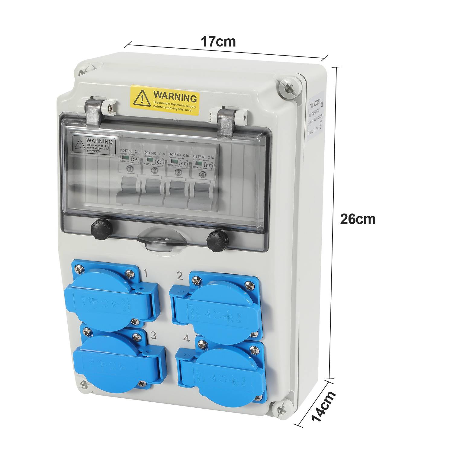 Wandverteiler mit Leitungsschutzschalter, Stromverteiler 16A Baustromverteiler 4xSchuko und CEE-Steckdose Steckdosen mit DC-Schutzschalter Außen