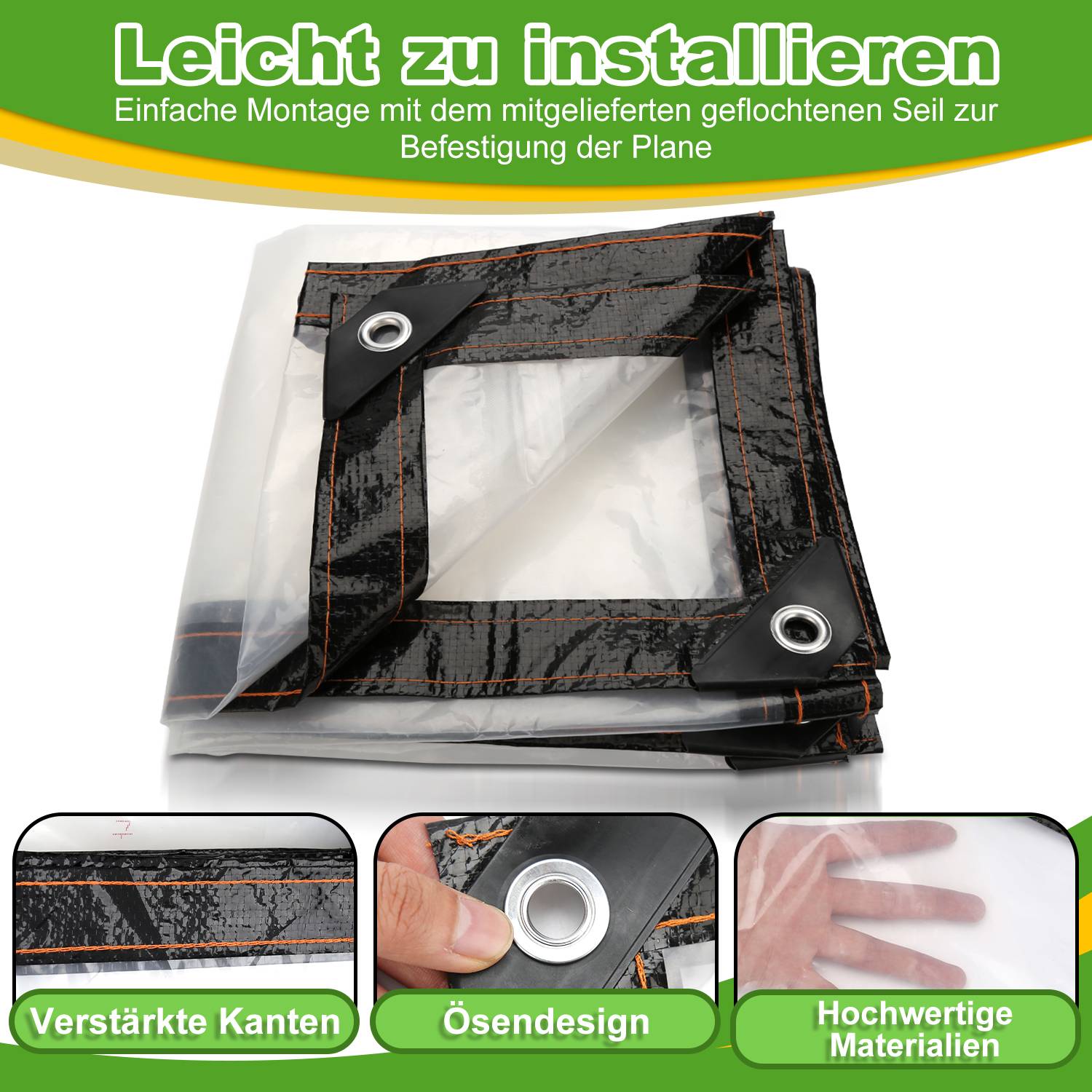 Wasserdichte Transparente PVC Plane mit Ösen, wetterfeste Plane strapazierfähige Vordächer Faltbar,2 × 2M Regenschutz Abdeckplane für Gartenmöbe