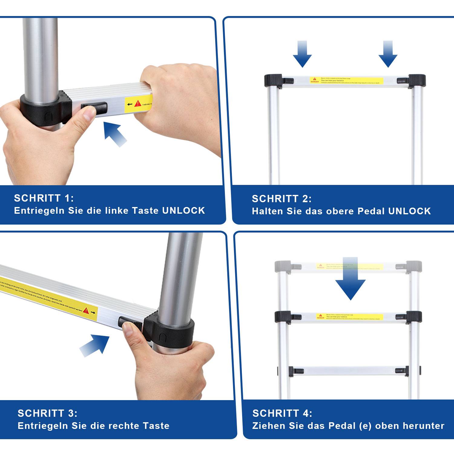 Teleskopleiter 5m bis 150kg 13 Schritte Aluminium Silber Stehleiter Mehrzweckleiter