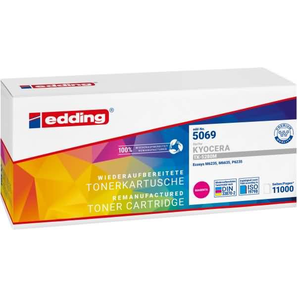 Edding 5069 wiederaufbereitete Tonerkartusche für Kyocera-Drucker, beschriftet magenta, mit einer Seitenleistung von 11.000 Seiten.
