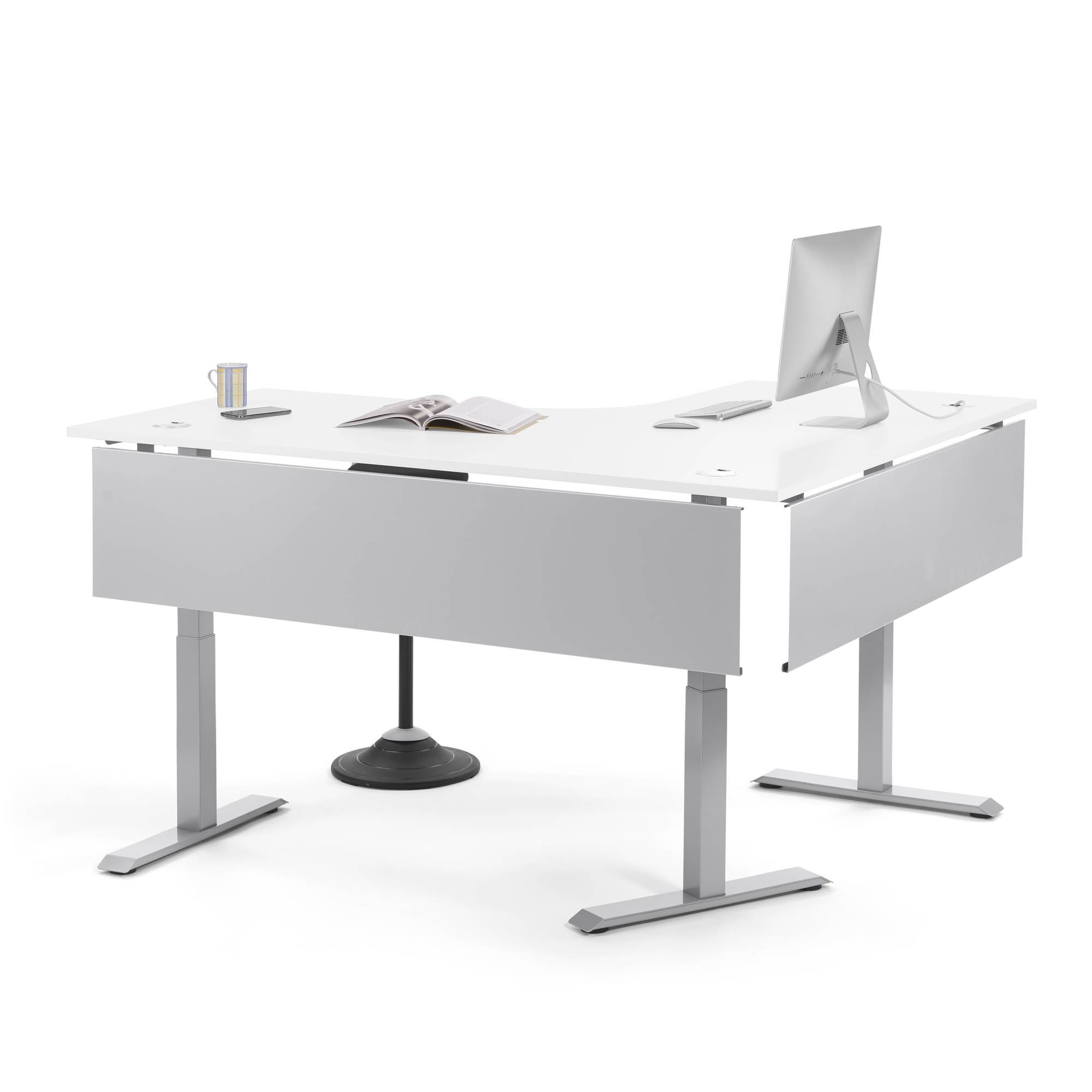 Ecktisch elektrisch verstellbar li Gestell si Platte ws