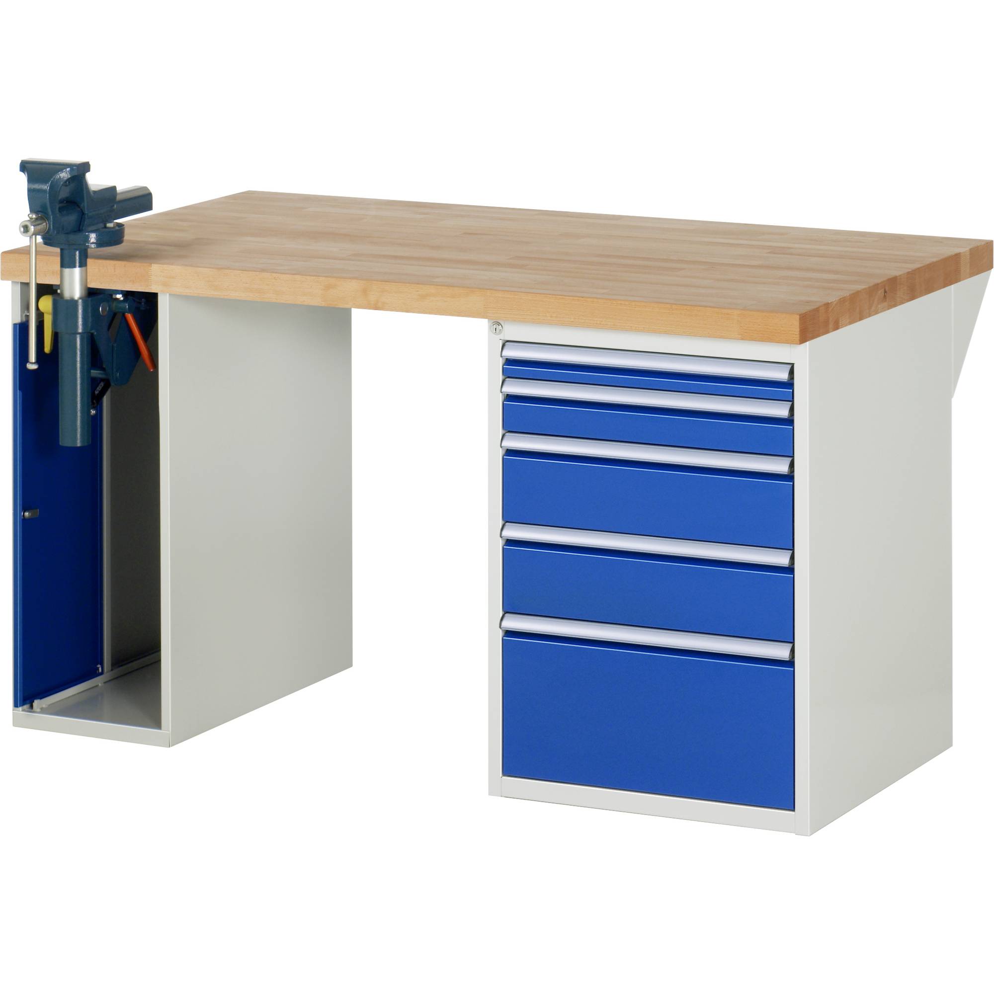 RAU Werkbank 1500x900x890mm 5xSchublade-TA 1xSSKL l.gr/e.bl