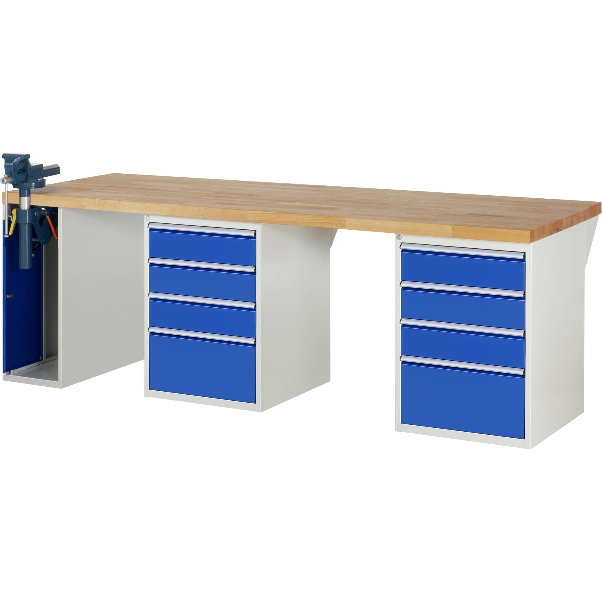RAU Werkbank 2500x900x890mm 8xSchublade-TA 1xSSKL l.gr/e.bl