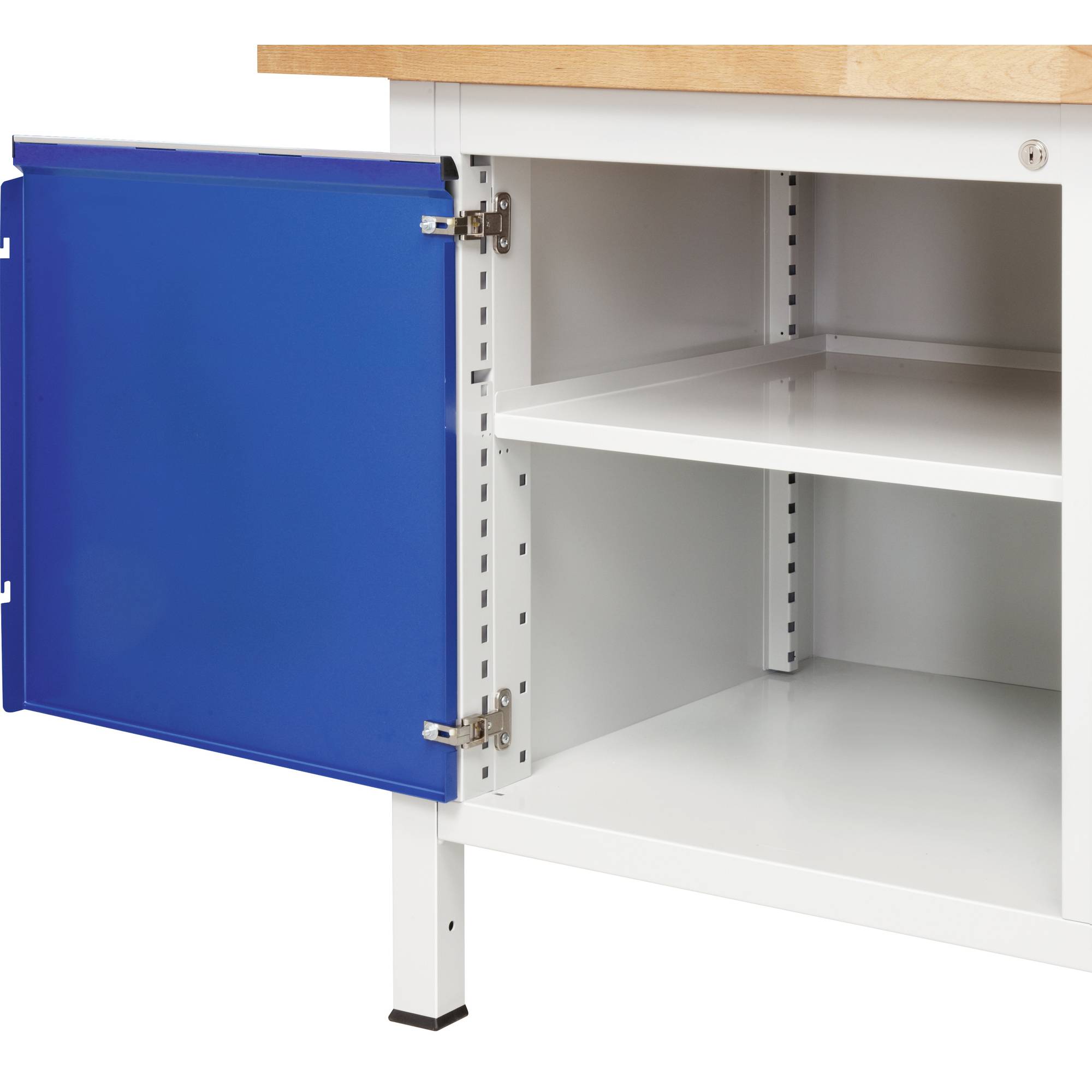 RAU Werkbank 2500x900x840-1040mm 8xSchublade-TA 2xTür l.gr/e.bl