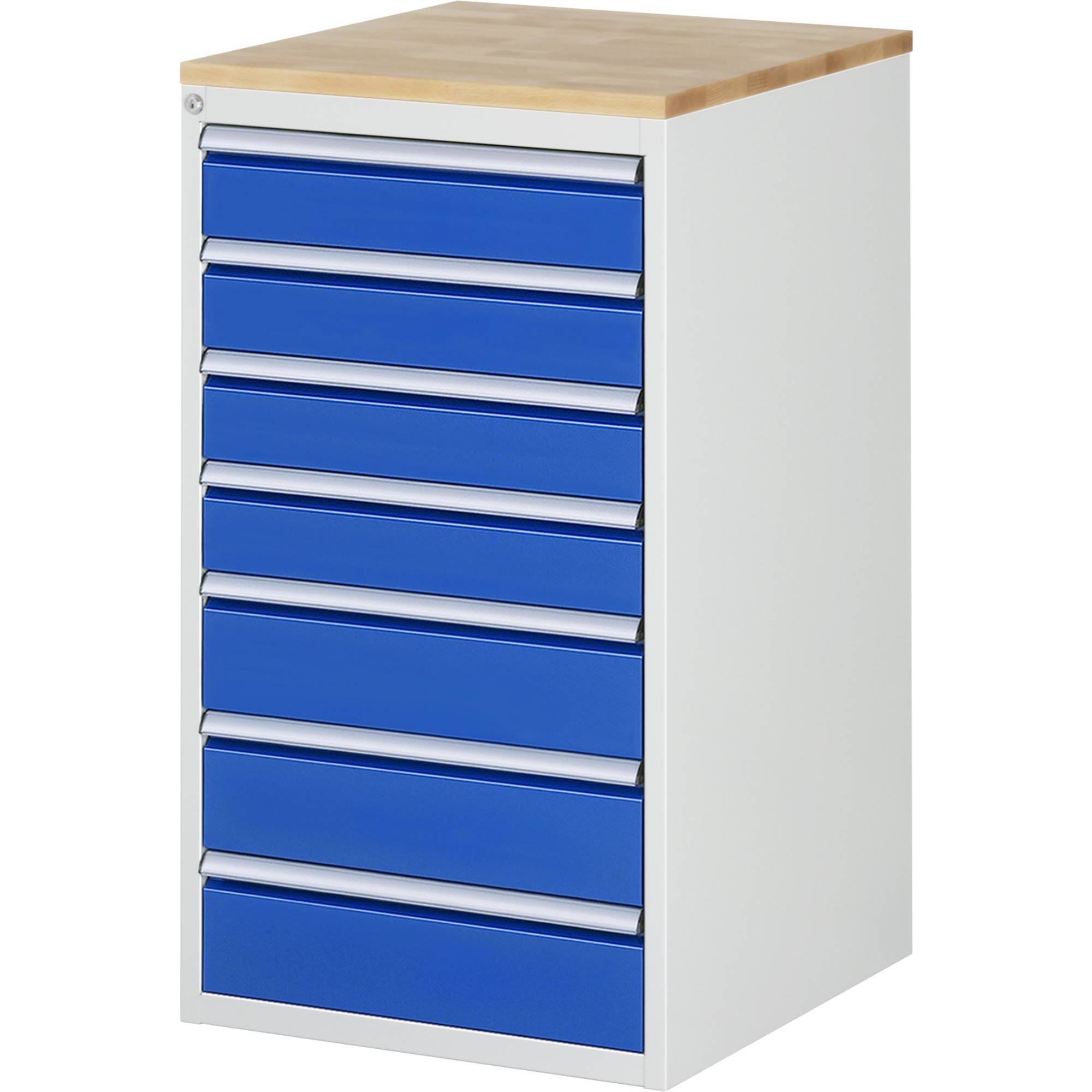 RAU Schubl.schrank 580x650x1035mm B-Top-25mm 7xSchublade-TA l.gr/e.bl