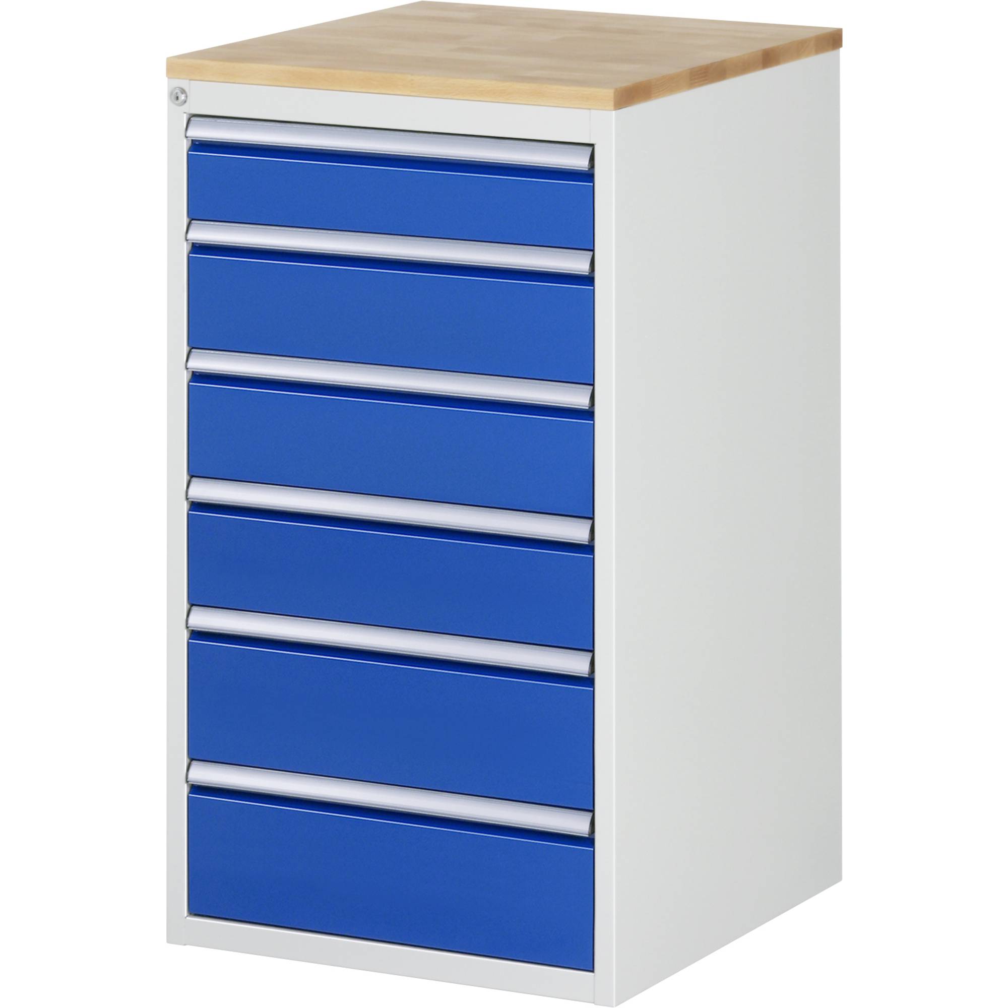 RAU Schubl.schrank 580x650x1035mm B-Top-25mm 6xSchublade-TA l.gr/e.bl