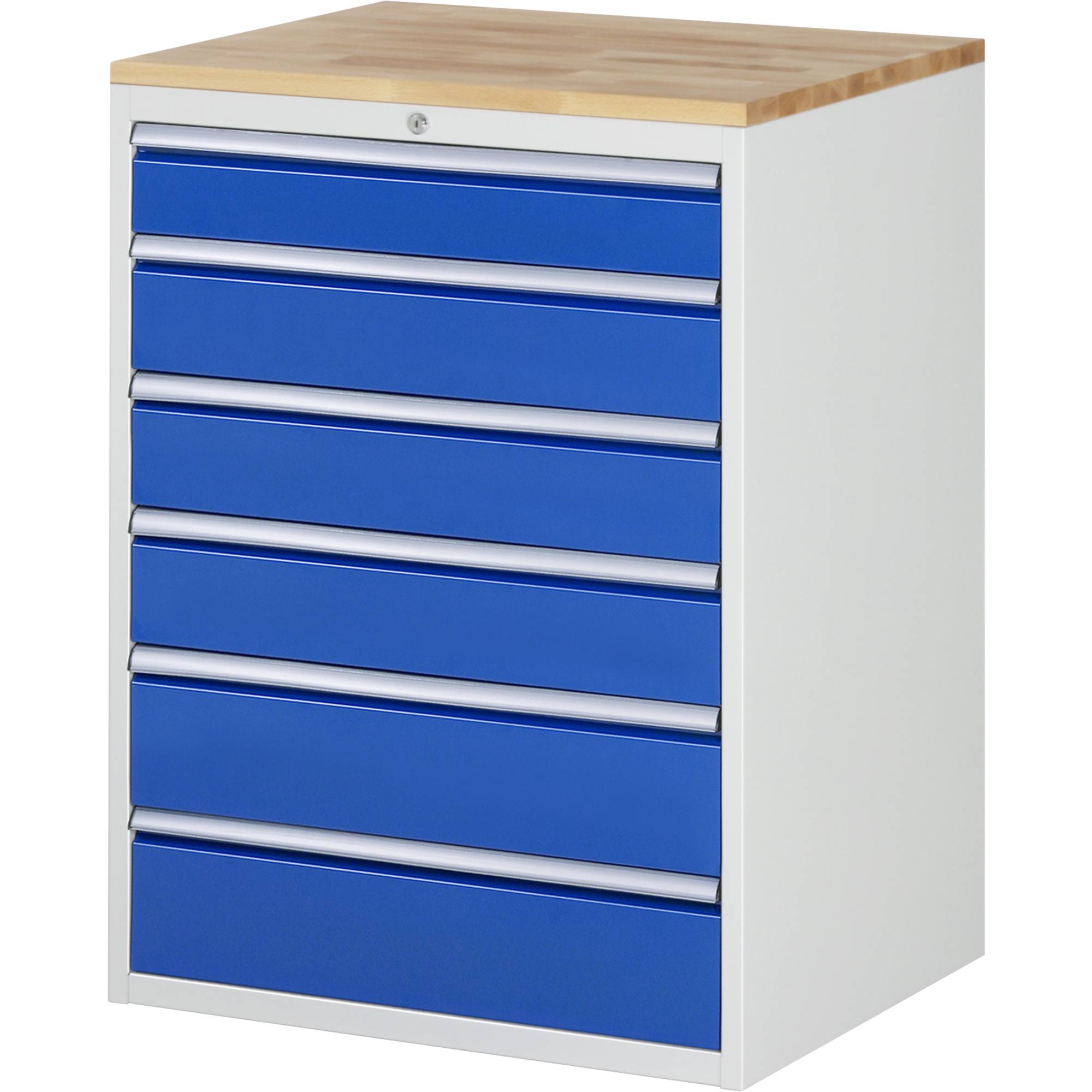 RAU Schubl.schrank 770x650x1035mm B-Top-25mm 6xSchublade-TA l.gr/e.bl