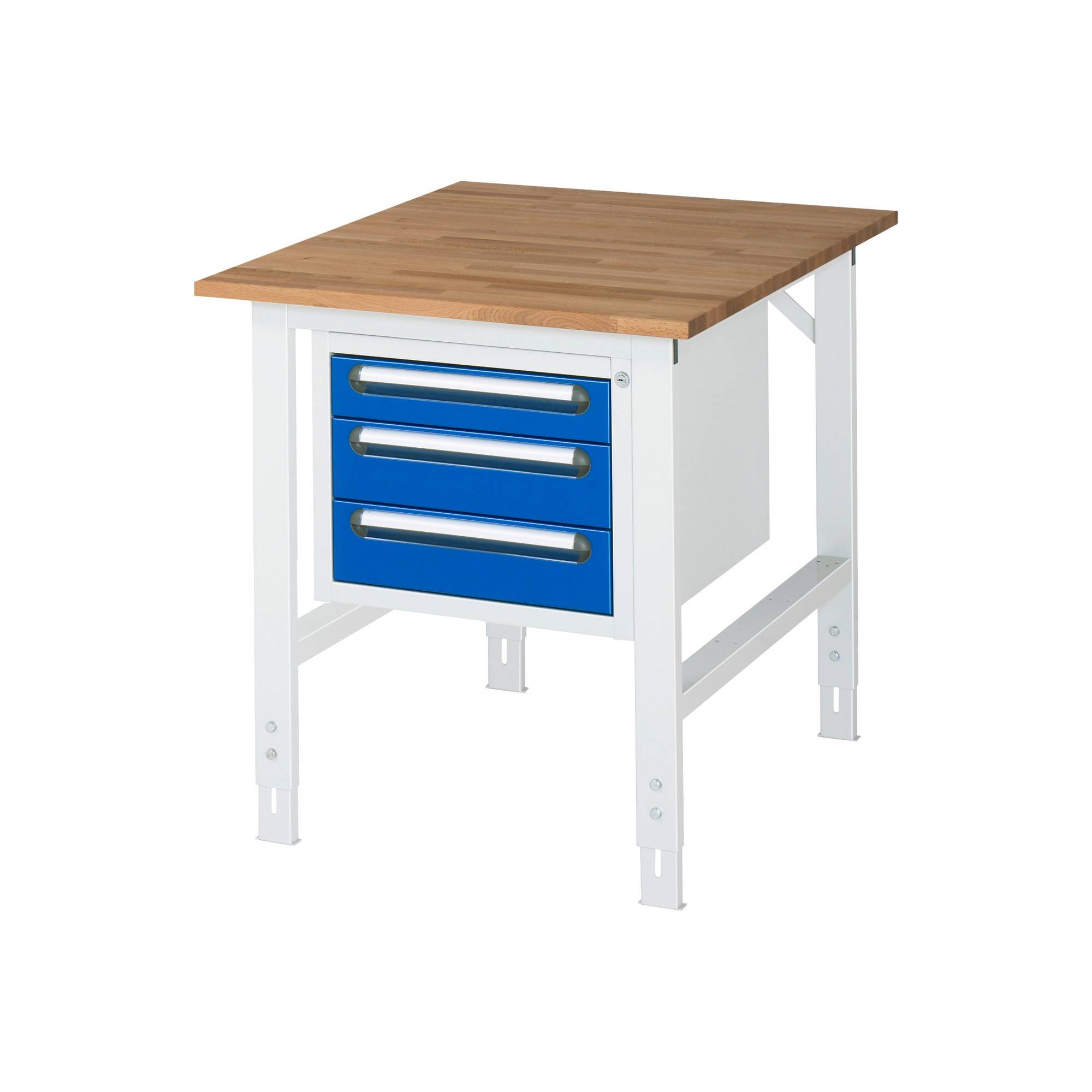 RAU Arbeitstisch 750x1000x760-1080 3xSchub B-Platte 25mm l.gr/e.bl