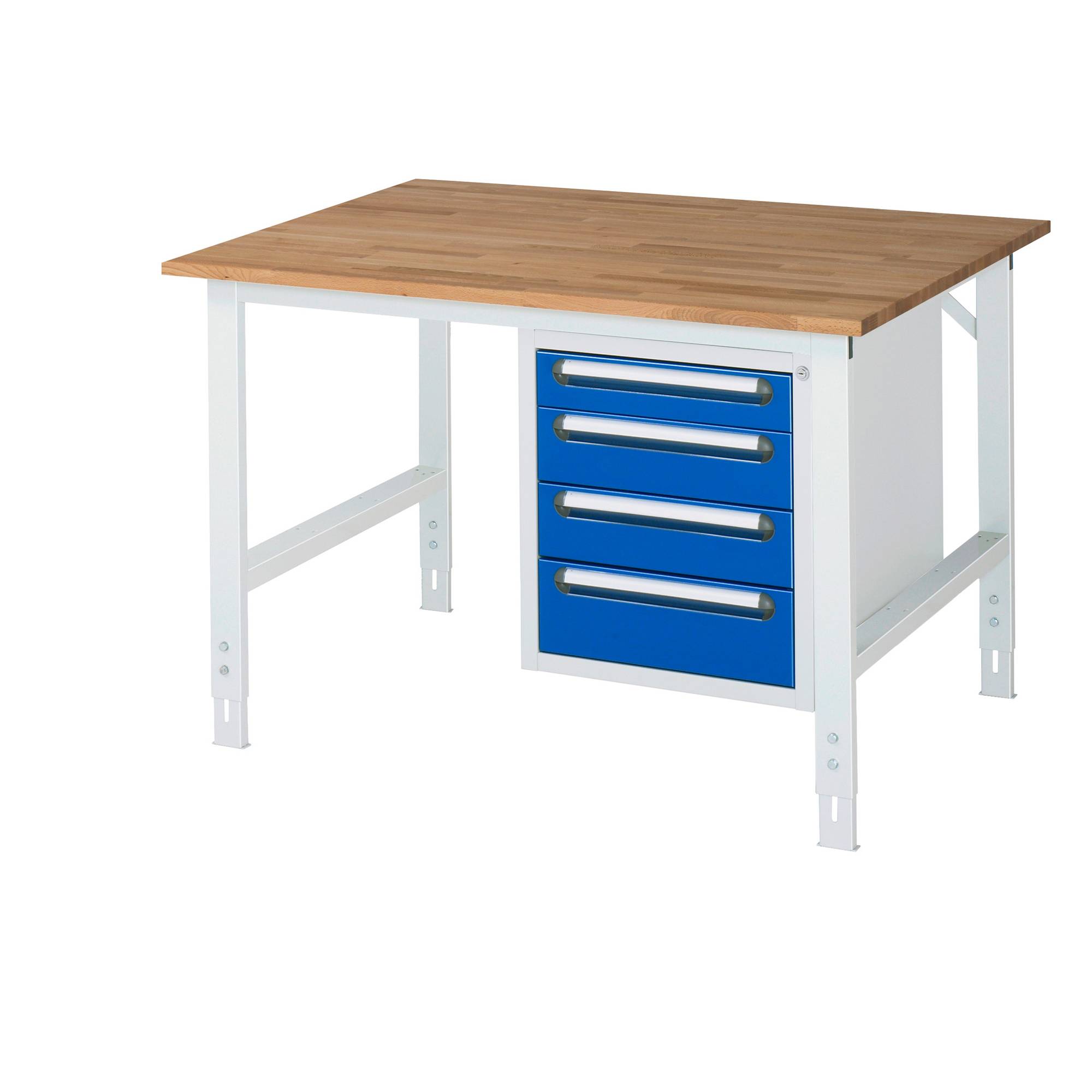 RAU Arbeitstisch 1250x1000x910-1230 4xSchub B-Platte 25mm l.gr/e.bl