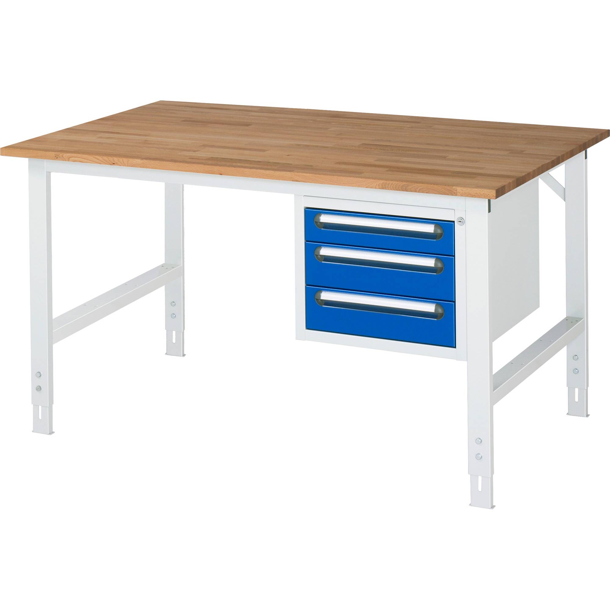 RAU Arbeitstisch 1500x1000x760-1080 3xSchub B-Platte 25mm l.gr/e.bl