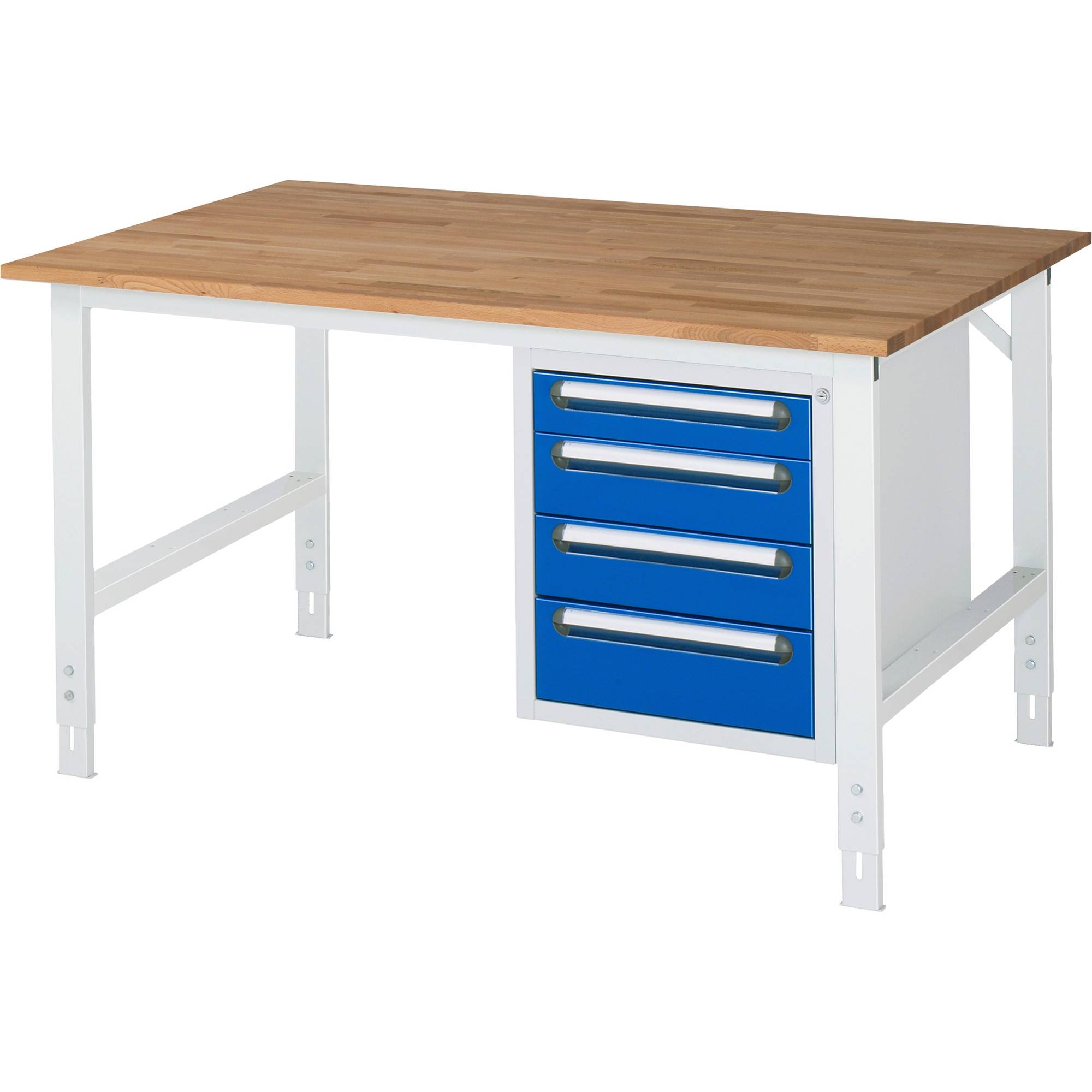 RAU Arbeitstisch 1500x1000x760-1080 4xSchub B-Platte 25mm l.gr/e.bl