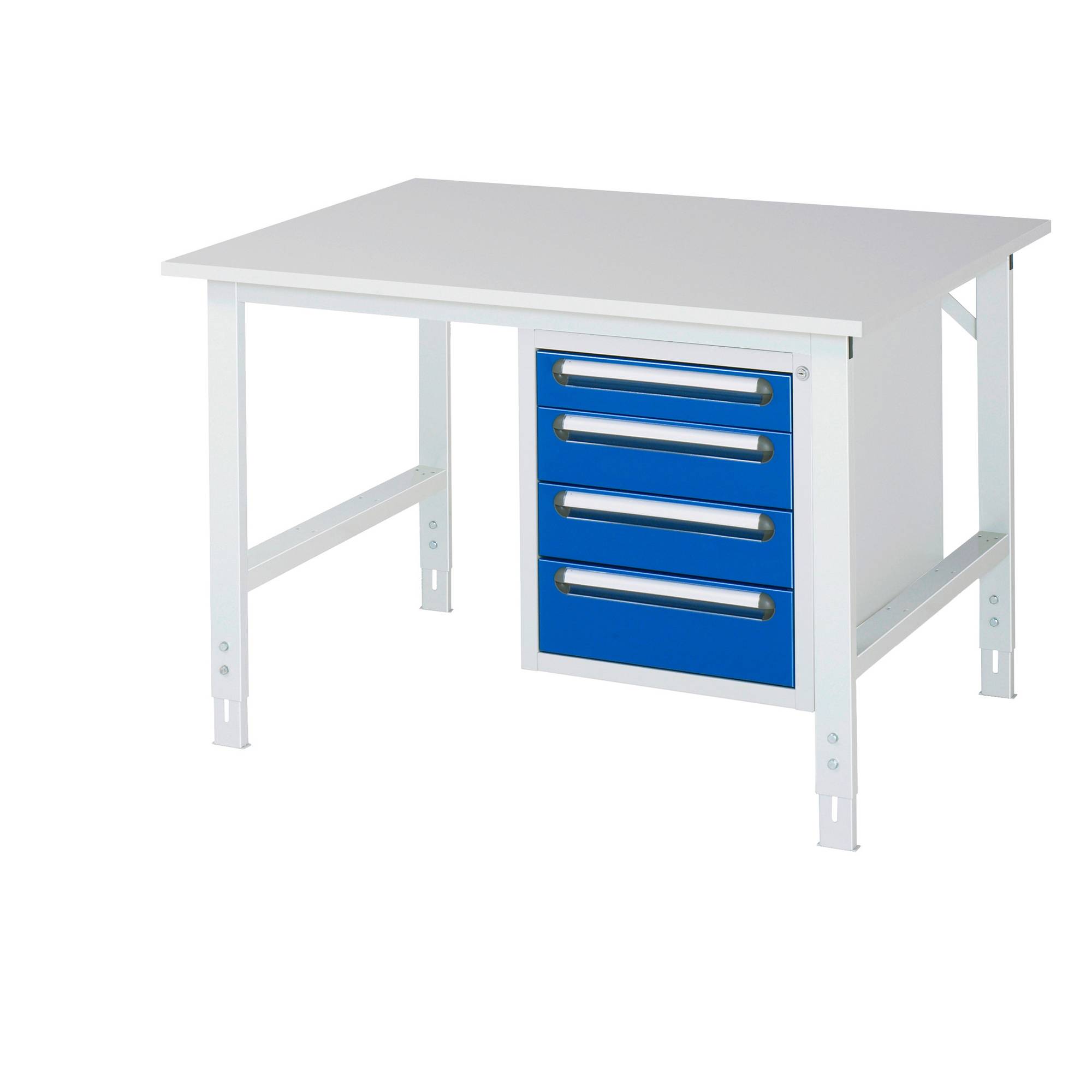 RAU Arbeitstisch 1250x1000x760-1080 4xSchub M-Platte 22mm l.gr/e.bl