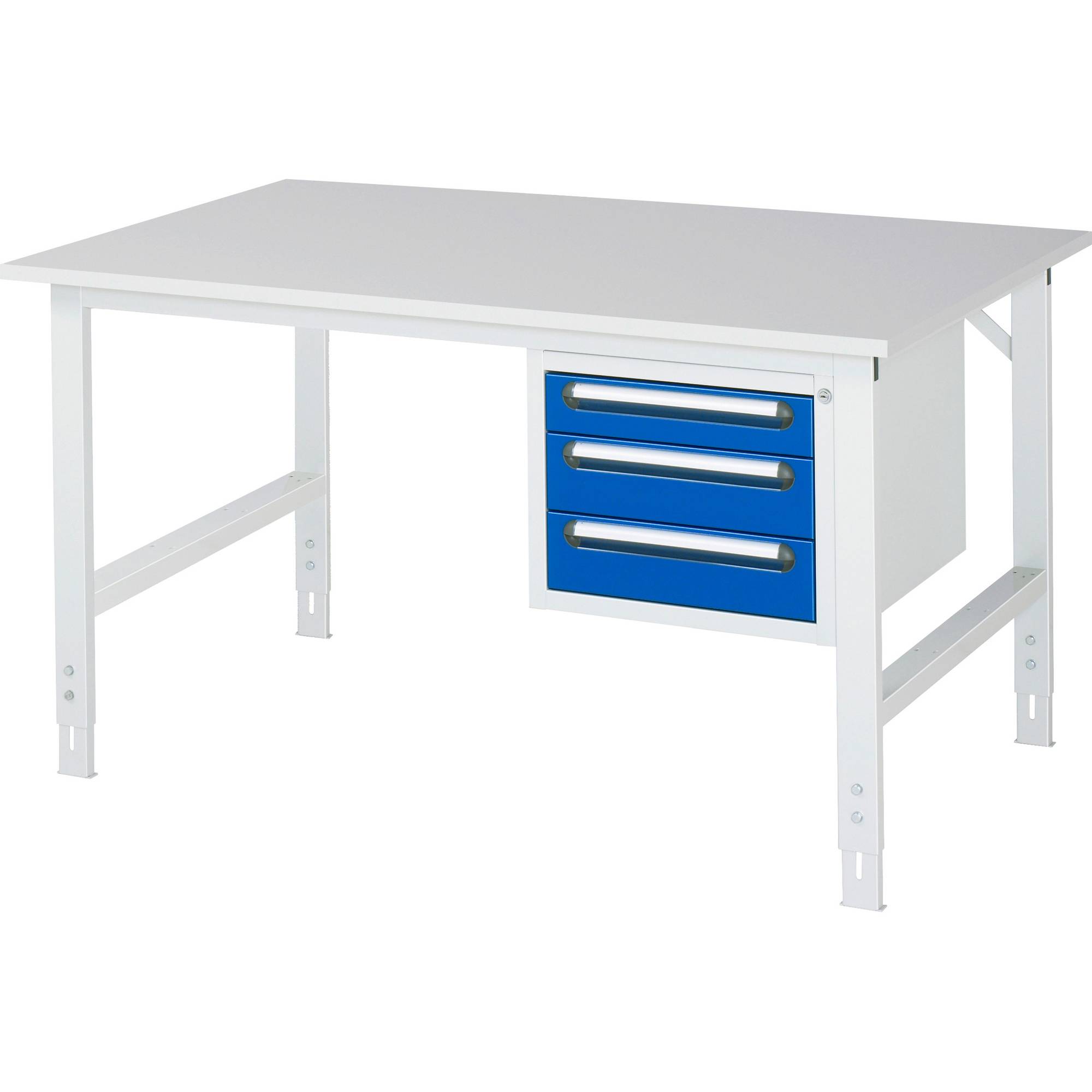 RAU Arbeitstisch 1500x1000x760-1080 3xSchub M-Platte 22mm l.gr/e.bl