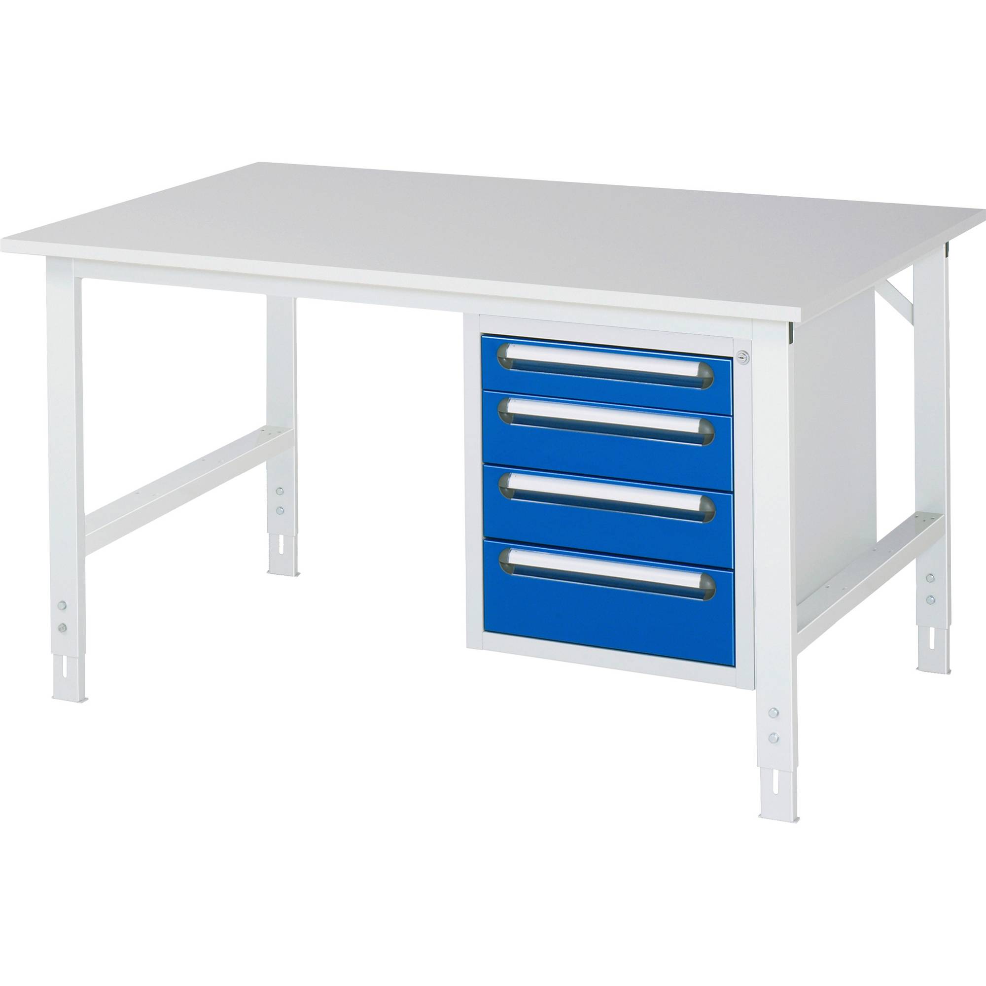 RAU Arbeitstisch 1500x1000x760-1080 4xSchub M-Platte 22mm l.gr/e.bl