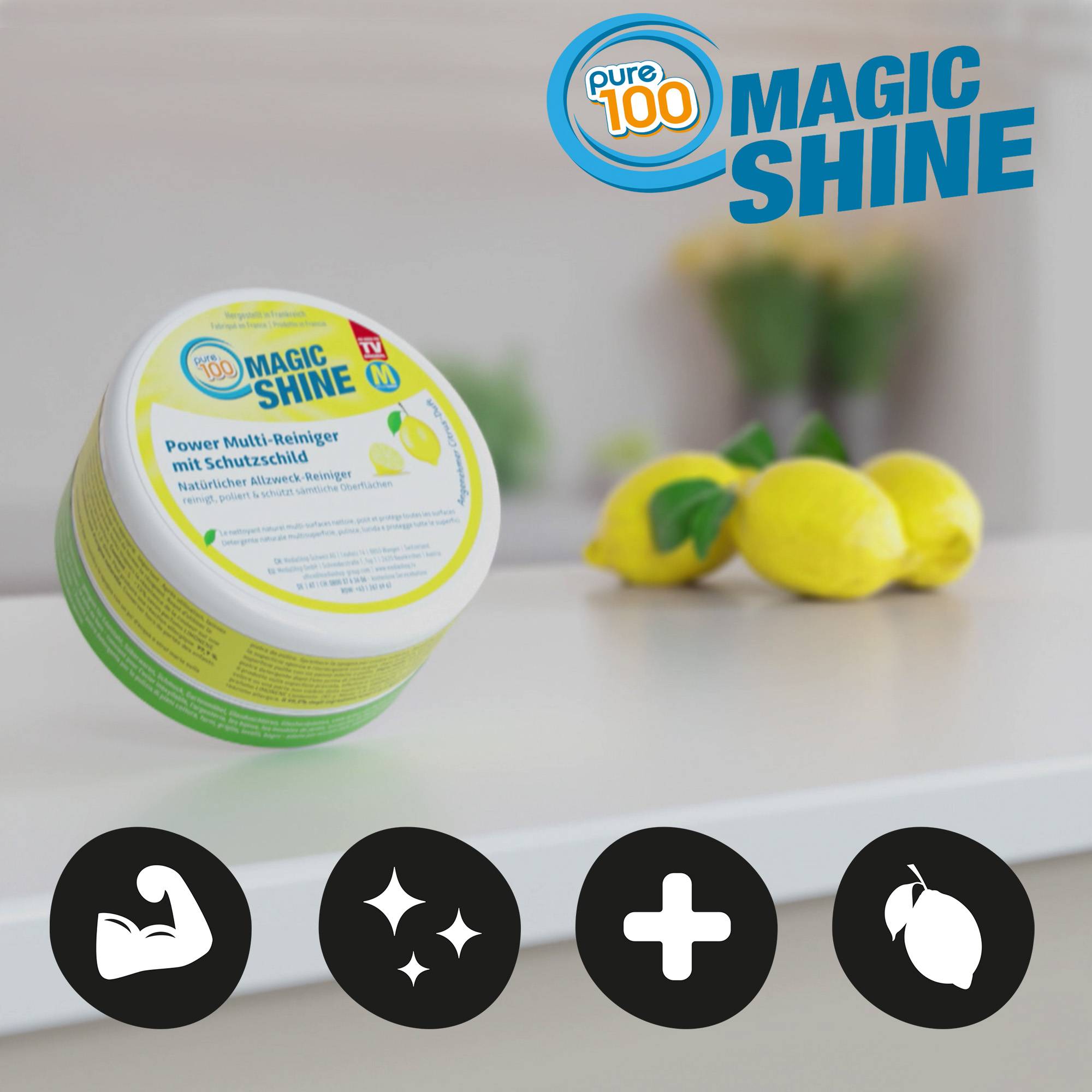 Pure100 MagicShine Allzweckreiniger - Putzstein - Entfernt Eingebranntes ohne Kratzer - Reinigungsstein mit Citrus-Duft - Edelstahlreiniger