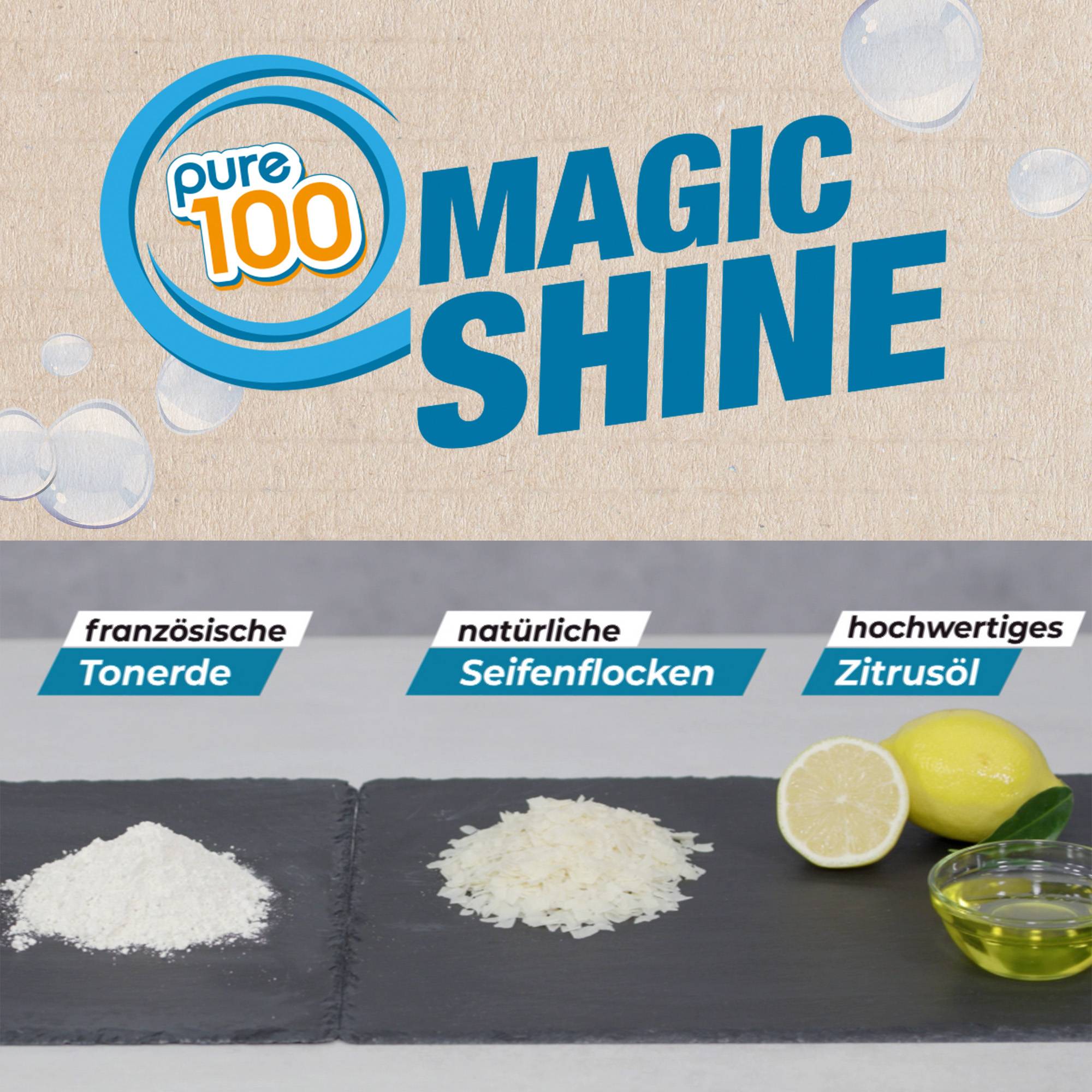 Pure100 MagicShine Allzweckreiniger - Putzstein - Entfernt Eingebranntes ohne Kratzer - Reinigungsstein mit Citrus-Duft - Edelstahlreiniger