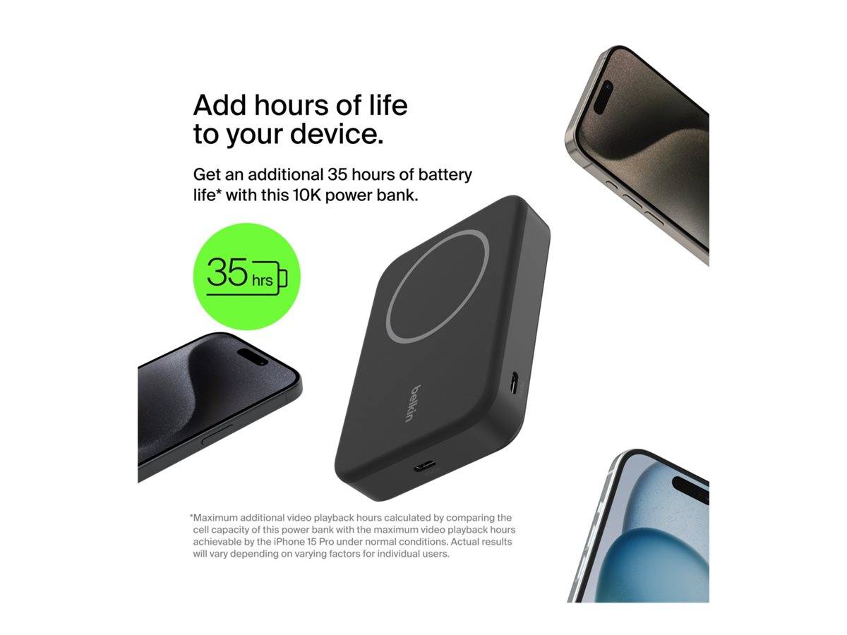 Belkin BoostCharge Pro - Induktive Power Bank - magnetisch mit Qi2 - 10000 mAh - 15 Watt - Fast Charge, PD - 2 Ausgabean