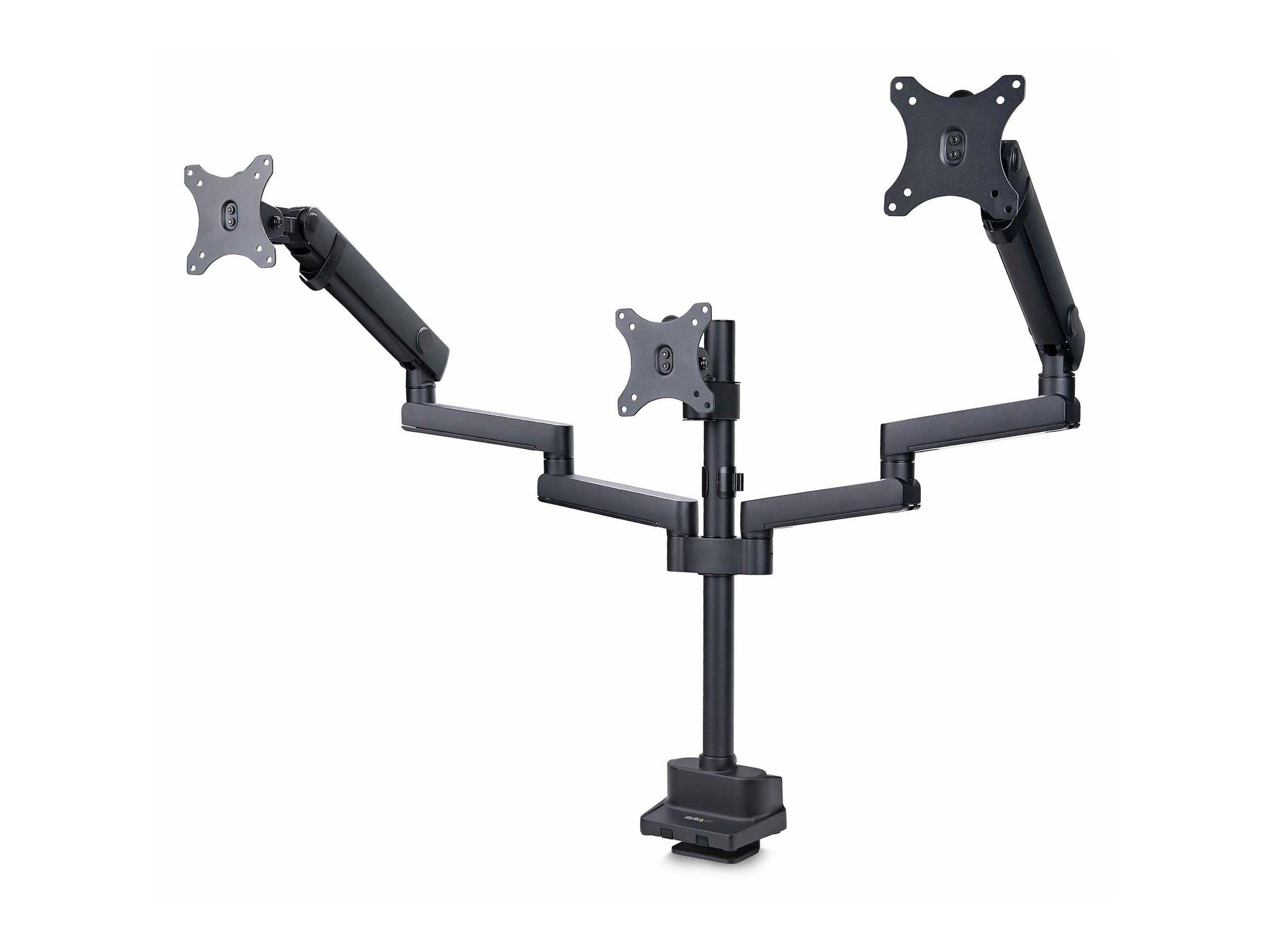 StarTech.com Triple Monitor Desk Mount For Up To Three 27in Screens, VESA 75x75/100x100, Tool-Less Arm Adjustments, C-Cl