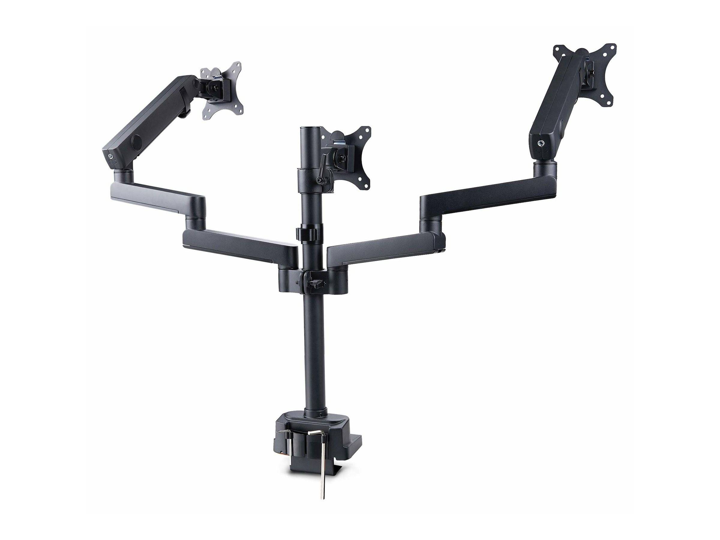 StarTech.com Triple Monitor Desk Mount For Up To Three 27in Screens, VESA 75x75/100x100, Tool-Less Arm Adjustments, C-Cl