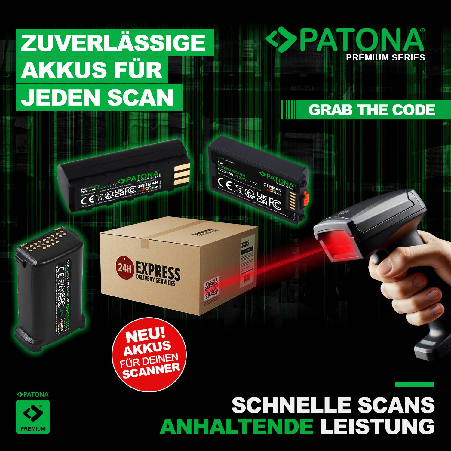 PATONA Premium Akku für Honeywell Xenon 5620 BAT-SCN01 – 3,7V 3400mAh