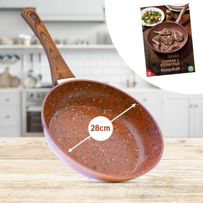 Livington Copper & Stone Pan - Pfanne 28 cm - Bratpfanne Induktion für alle Herdarten - kratzfest, antihaft - gleichmäßige Hitzeverteilung - Pfanne