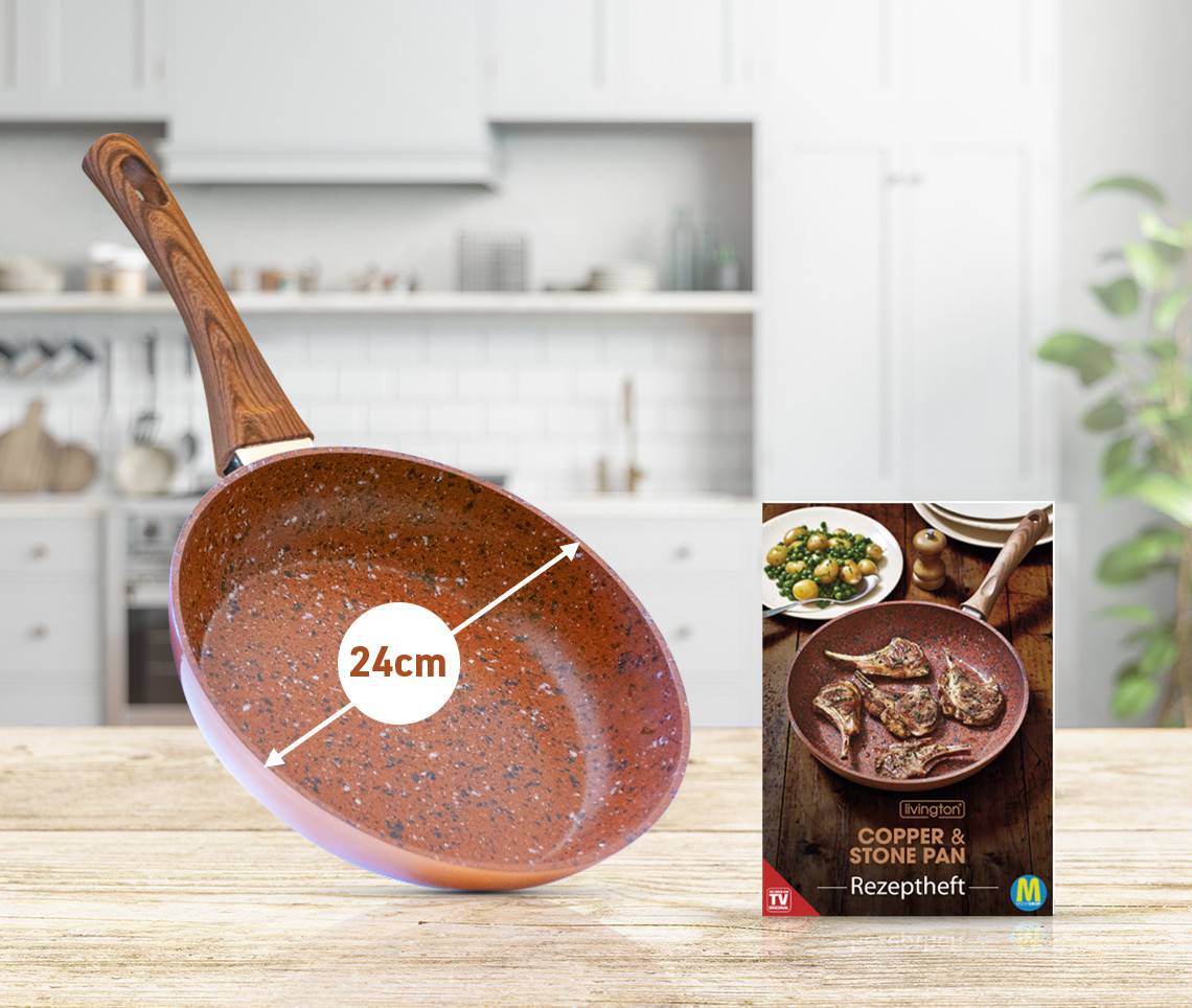 Livington Copper & Stone Pan - Pfanne 24 cm - Bratpfanne Induktion für alle Herdarten - kratzfest, antihaft - gleichmäßige Hitzeverteilung - Pfanne