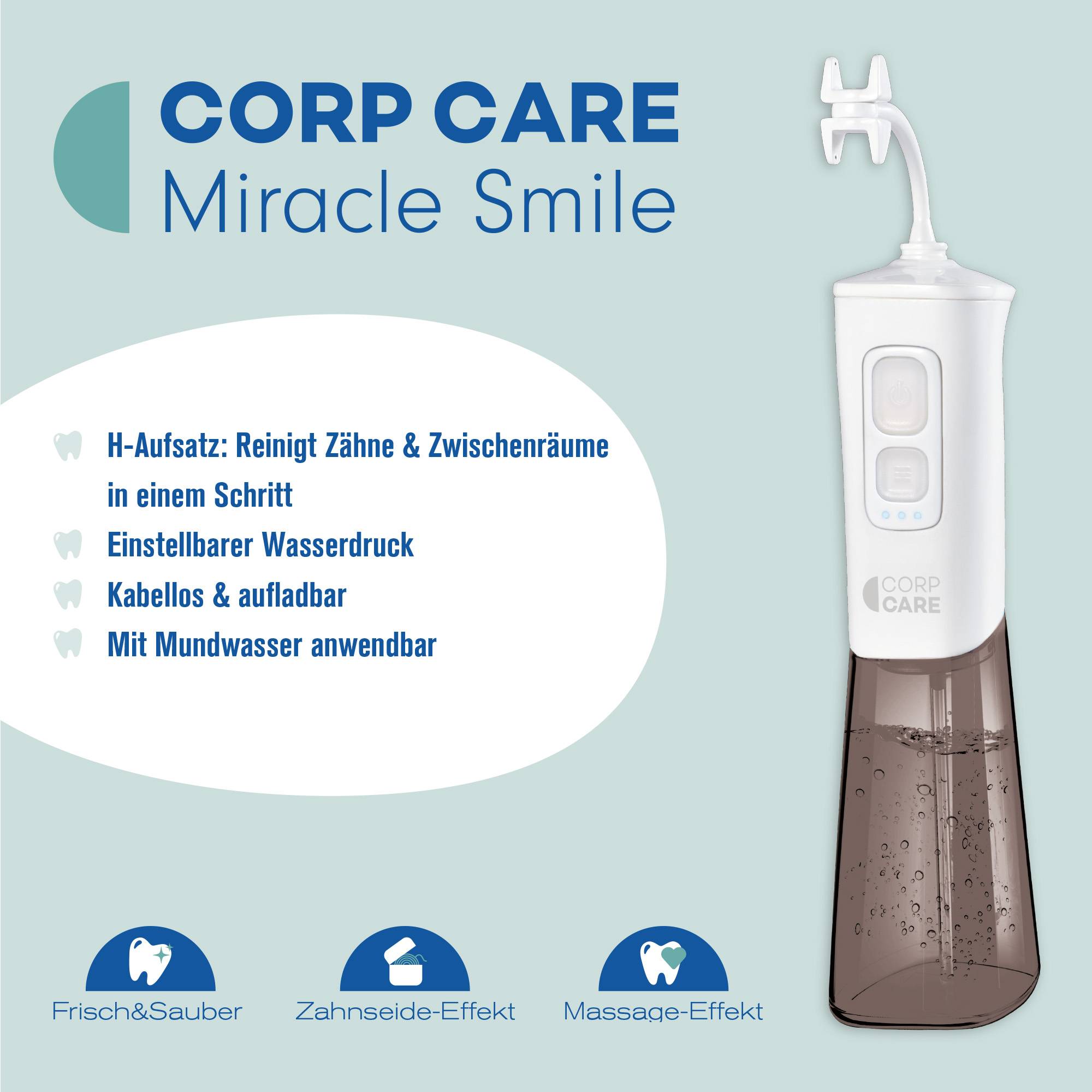 CorpCare Miracle Smile - Reinigungsaufsätze - 2 Stück - Zubehör für CorpCare MiracleSmile Munddusche - 2 Größen