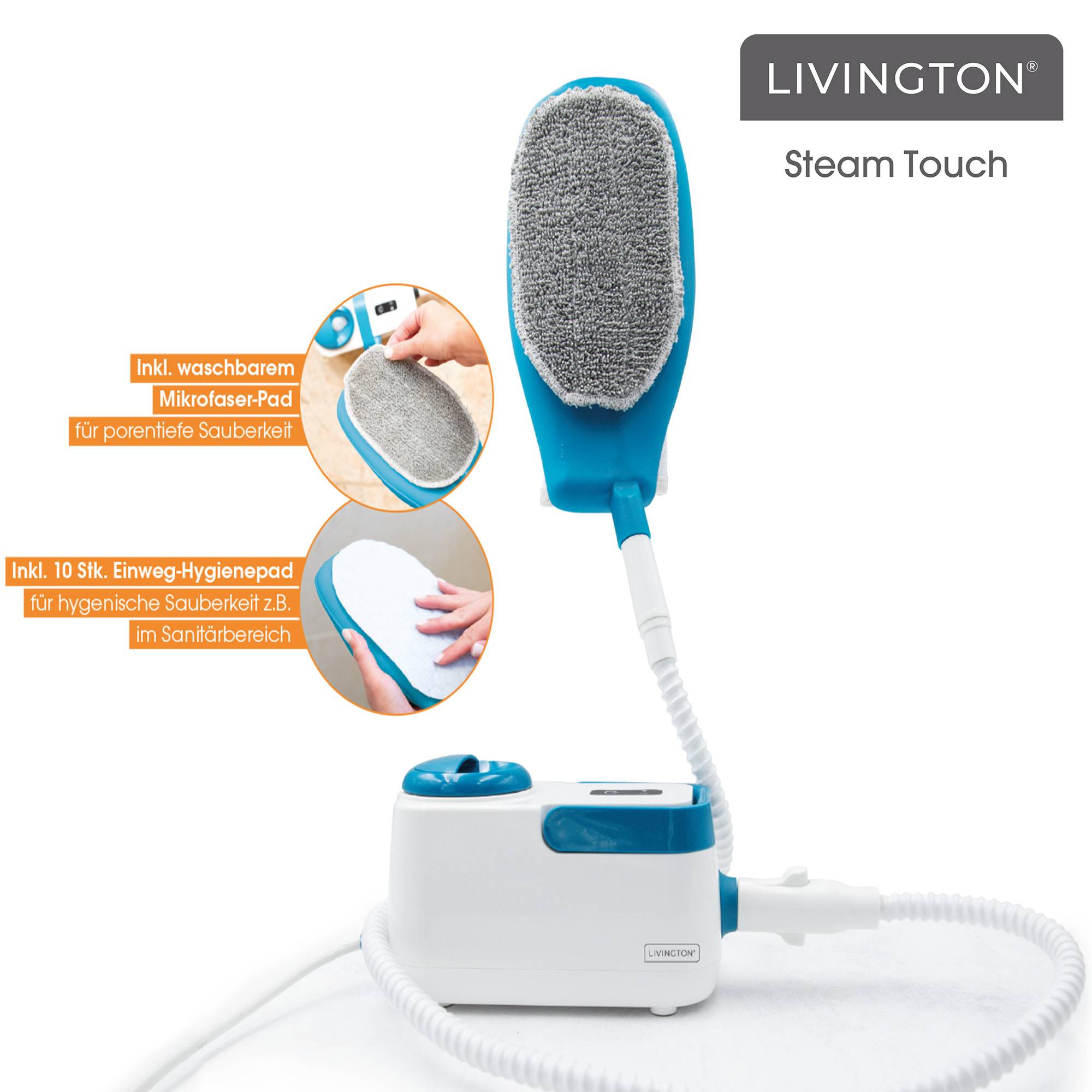 Livington SteamTouch - ergonomischer Handdampfreiniger - Dampfreiniger Handgerät gegen Schmutz, Gerüche, Keime, Bakterien - Reinigung für Küche,