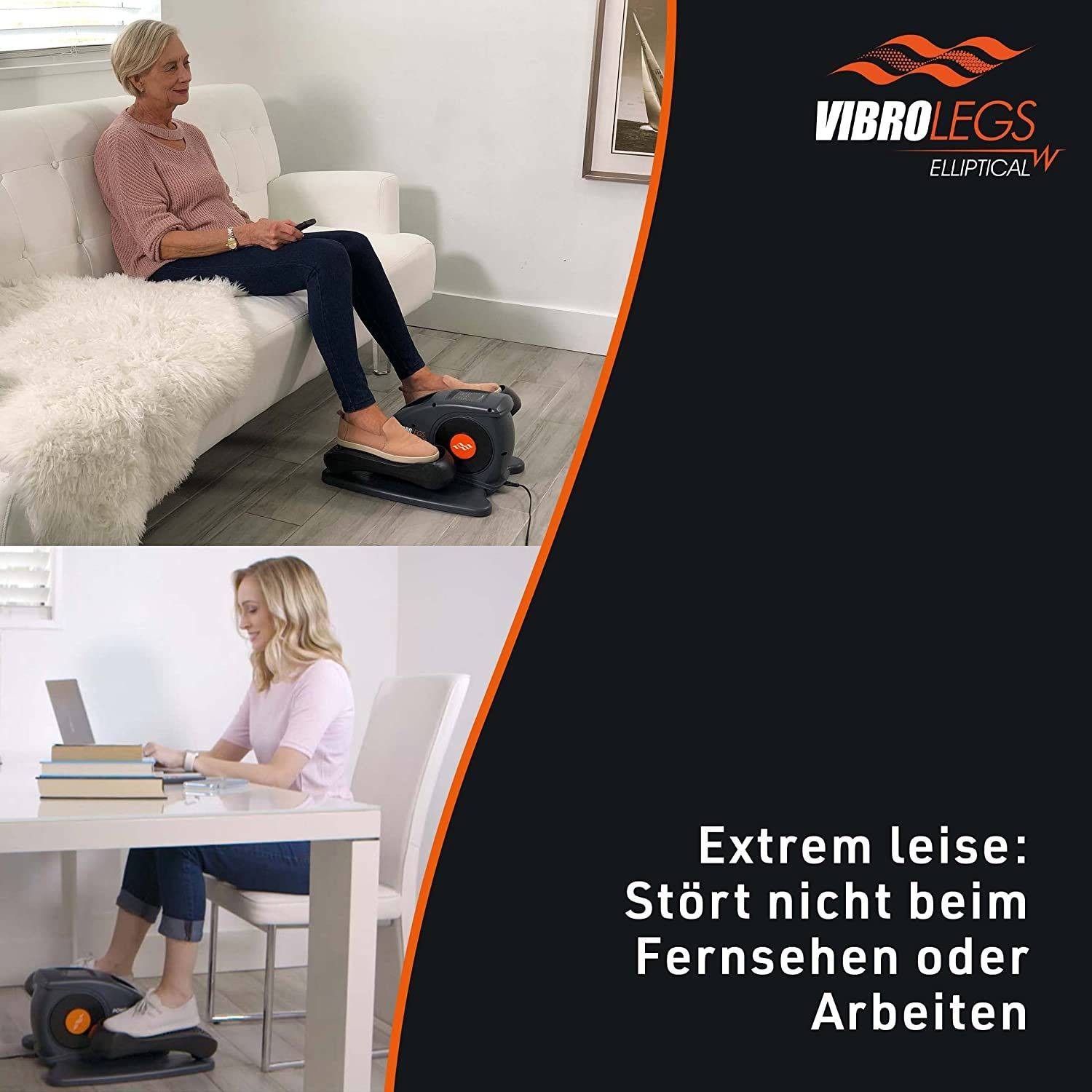 Vibro Legs Elliptical - motorisierter Heimtrainer & Beintrainer für Zuhause - Pedaltrainer für Bewegung im Sitzen - fördert Durchblutung & Fitness