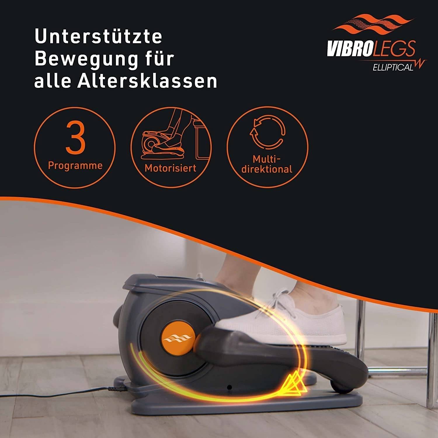 Vibro Legs Elliptical - motorisierter Heimtrainer & Beintrainer für Zuhause - Pedaltrainer für Bewegung im Sitzen - fördert Durchblutung & Fitness