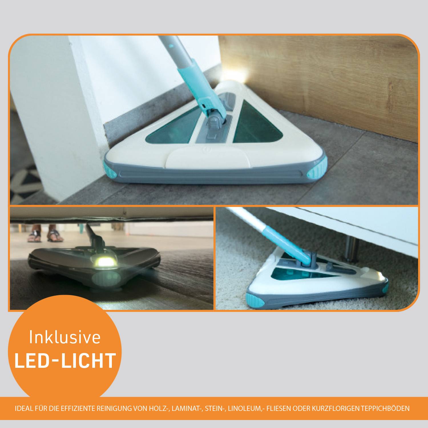 Livington Deeper Sweeper - Akku Bodenreiniger mit 4 rotierenden Bürsten & LED-Licht - kabelloser Akkubesen & elektrischer Kehrbesen ohne Beutel