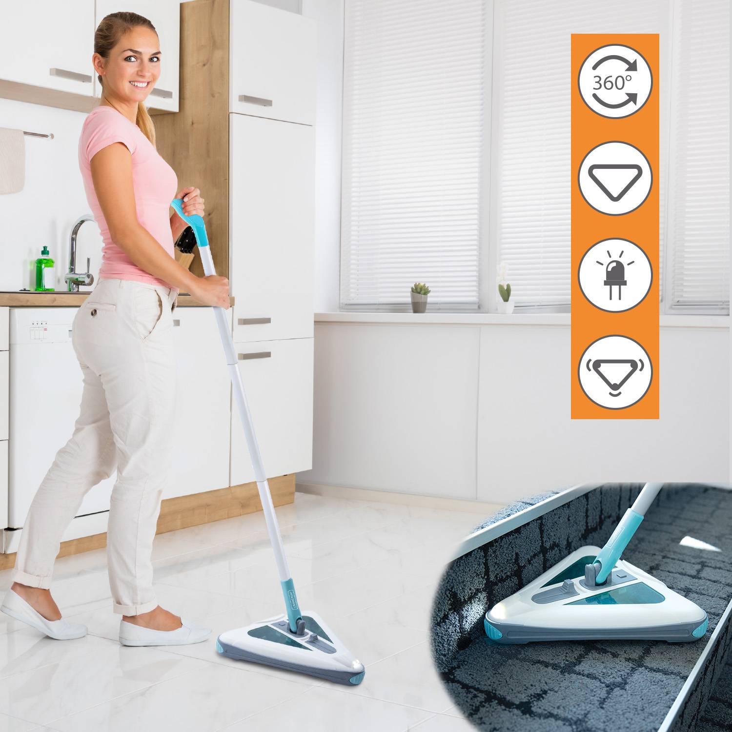 Livington Deeper Sweeper - Akku Bodenreiniger mit 4 rotierenden Bürsten & LED-Licht - kabelloser Akkubesen & elektrischer Kehrbesen ohne Beutel