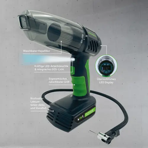 Hammersmith AirStorm - Kabelloser Handstaubsauger & Luftkompressor mit SOS-Licht & umfangreichem Zubehör - Autoreifen aufpumpen - Kontrolle des Hammersmith AirStorm - Kabelloser Handstaubsauger & Luftkompressor mit SOS-Licht & umfangreichem Zubehör - Autoreifen aufpumpen - Kontrolle des