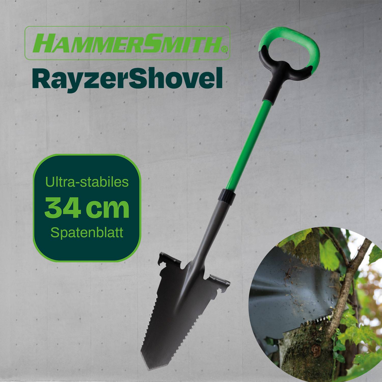 Hammersmith RayzerShovel All-in-One Spaten - DOPPELPACK - Gärtnerspaten für harte, steinige Böden - Schaufel mit Wurzelsäge und Softtouch-Griff -