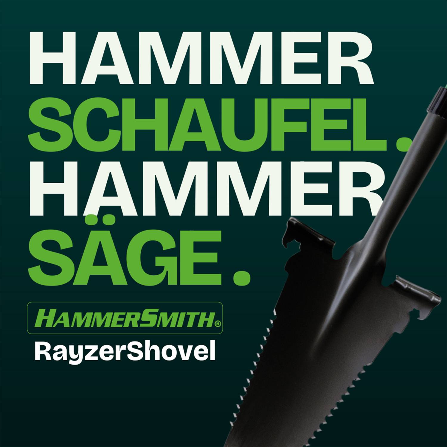 Hammersmith RayzerShovel + Spatengabel-Aufsatz - Spaten mit Wurzelsäge für harte, steinige Böden - Breite Trittkante - Gartenspaten - Gärtnerspate
