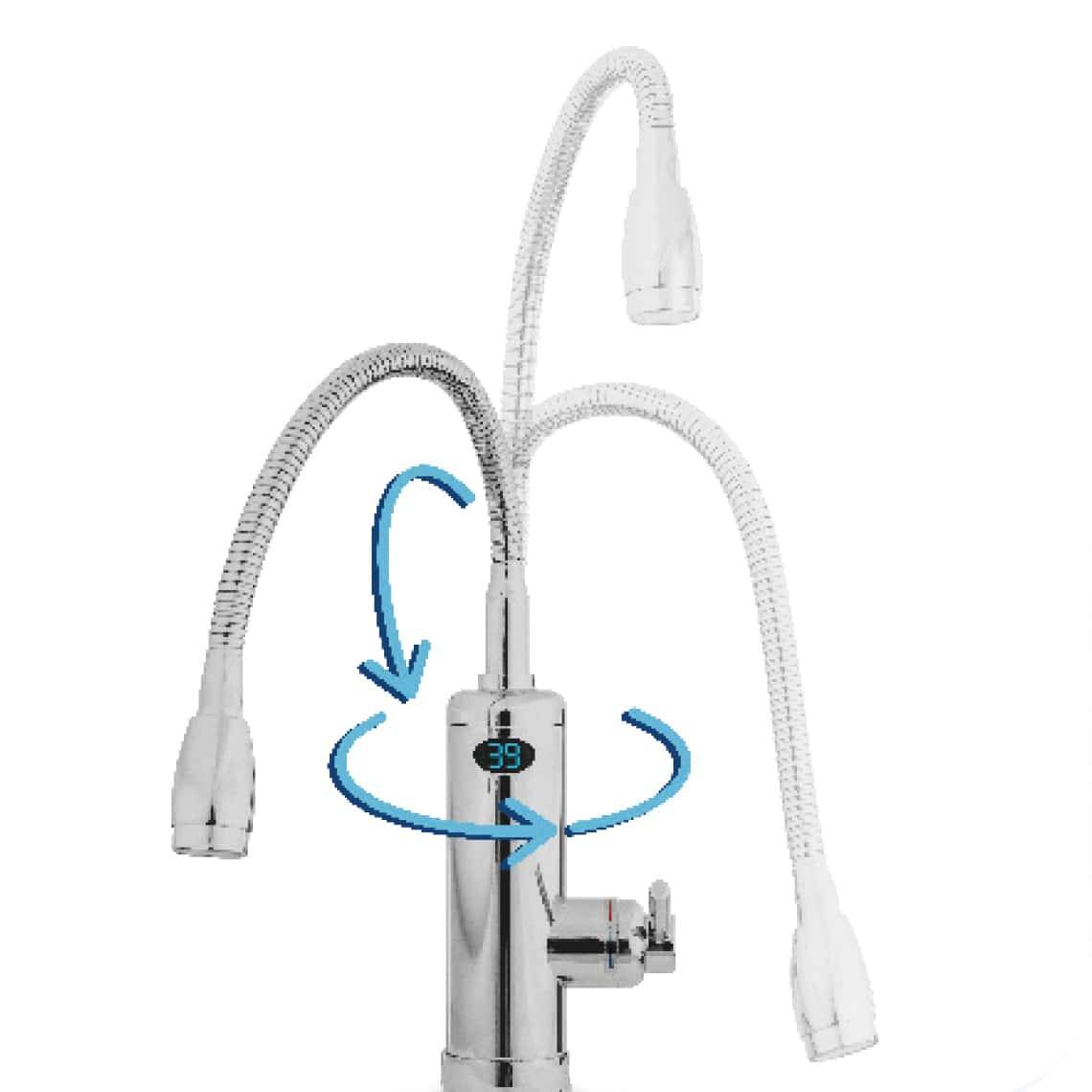 Aquadon Smart Heater Flex Head - Wasserhahn mit integriertem Durchlauferhitzer – beweglicher Aufsatz -Warmwasserhahn - Armatur - sofort Warmwasse