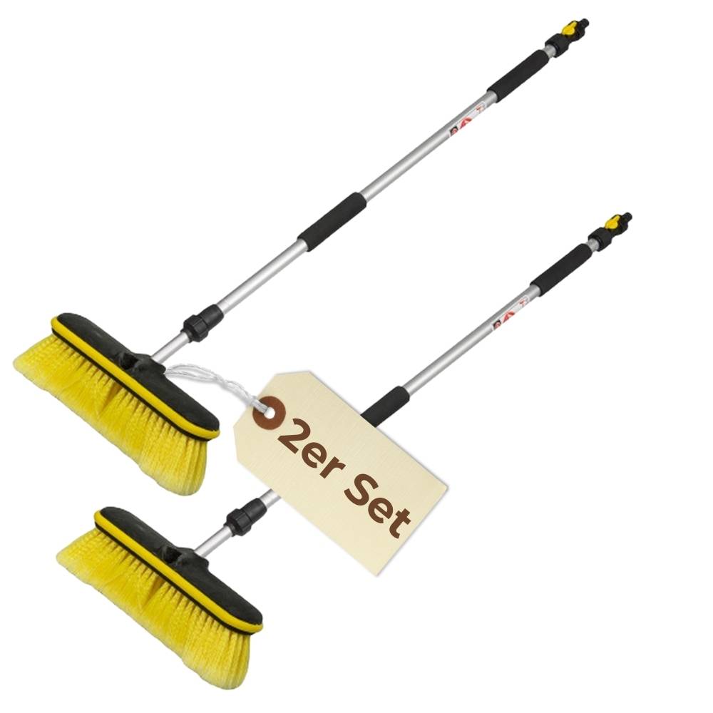 2x Autowaschbürste mit Schlauchanschluss Teleskop Stiel Waschbürste Auto Wasseranschluss PKW LKW Alu Waschbürste mit Teleskopstiel 100 - 170 cm