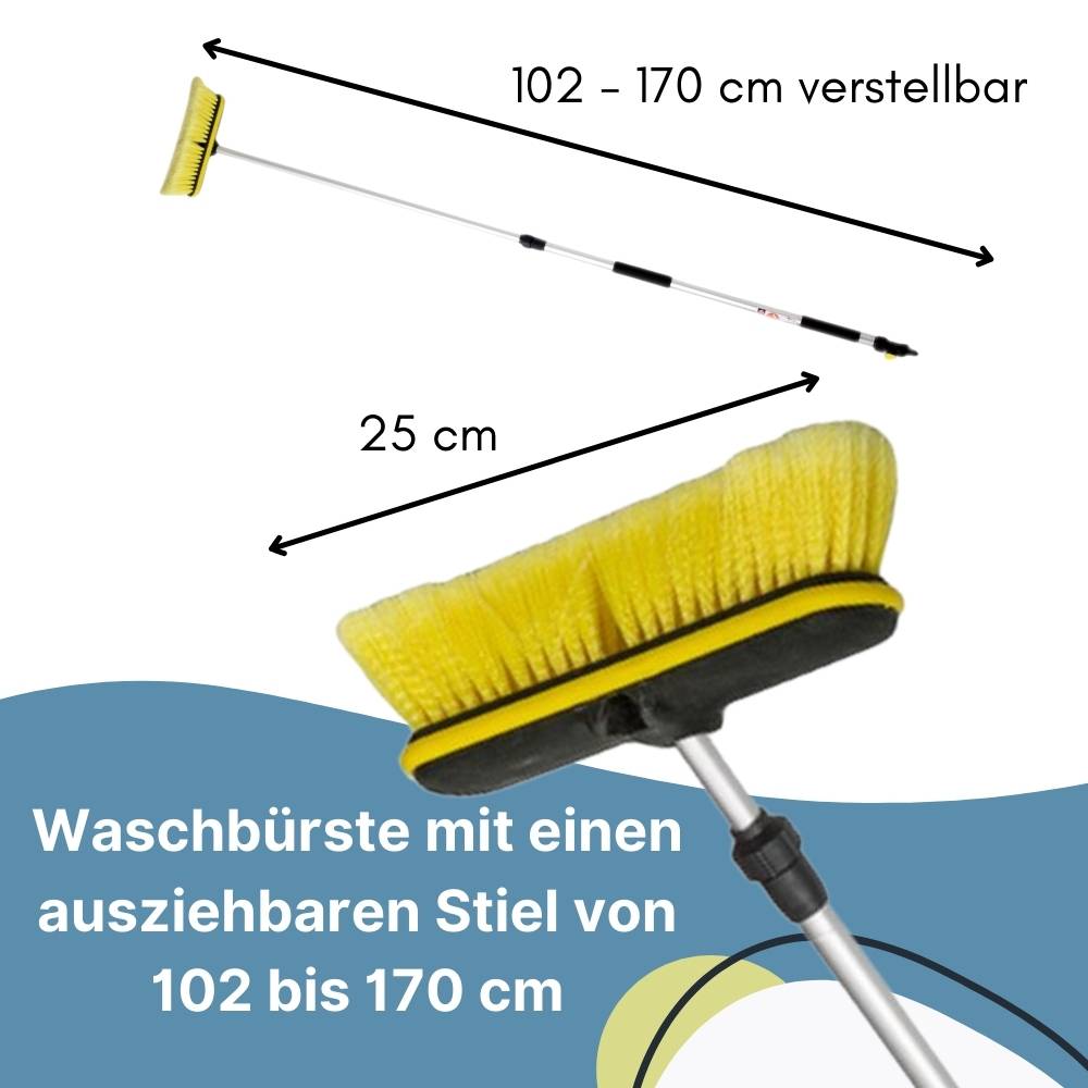 2x Autowaschbürste mit Schlauchanschluss Teleskop Stiel Waschbürste Auto Wasseranschluss PKW LKW Alu Waschbürste mit Teleskopstiel 100 - 170 cm