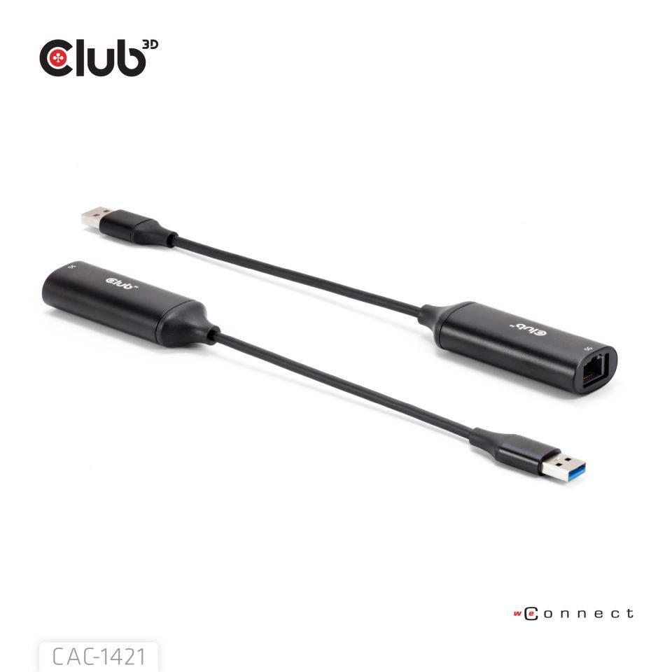 CLUB3D CAC-1421, USB Type-A, RJ45, 0,245 m, Schwarz