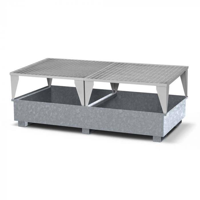 Auffangwannen Typ RTC-22 für IBC aus Stahl - für 2x 1000 Liter IBC - mit Abfüllbock Typ RAB - verzinkt