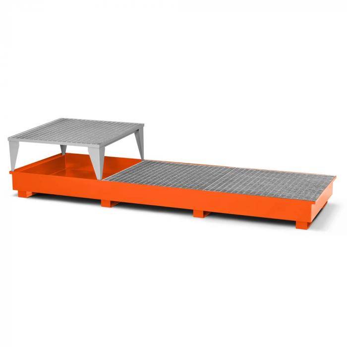Auffangwannen Typ RTC-31 für IBC aus Stahl - für 3x 1000 Liter IBC - mit Abfüllbock Typ RAB - Farbe RAL 2004 reinorange