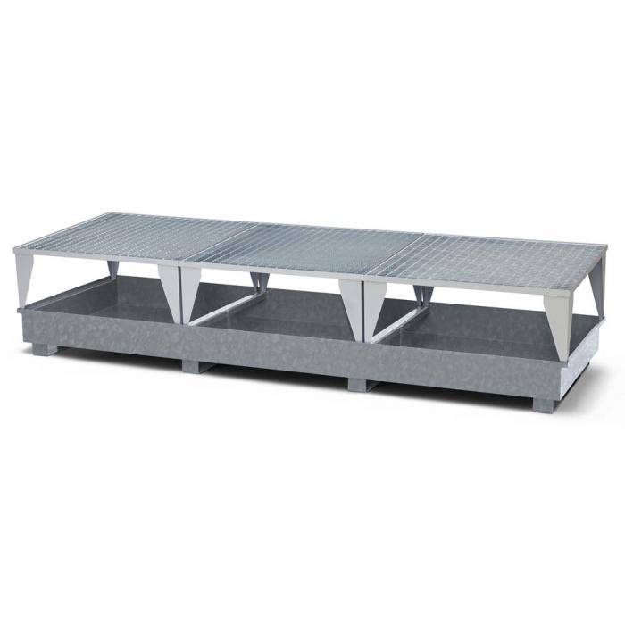 Auffangwannen Typ RTC-33 für IBC aus Stahl - für 3x 1000 Liter IBC - mit Abfüllbock Typ RAB - verzinkt