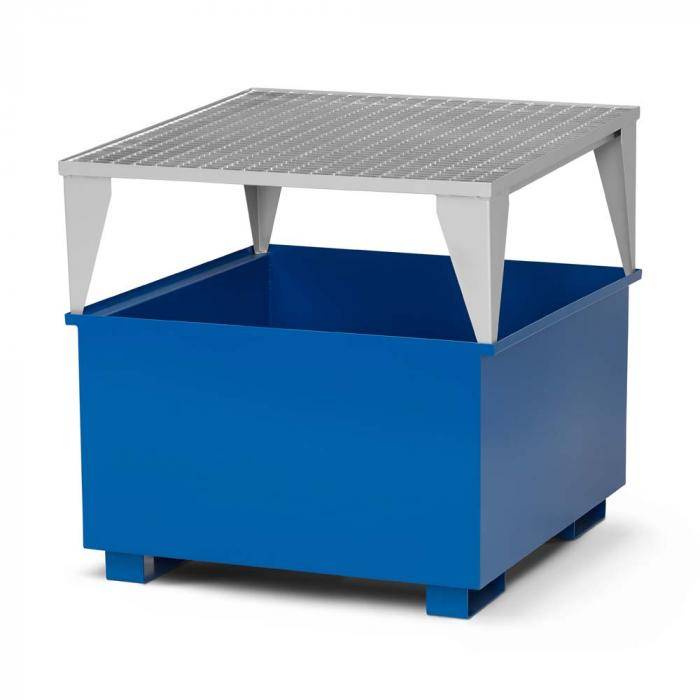 Auffangwannen Typ RTC-11 für IBC aus Stahl - für 1000 Liter IBC - mit Abfüllbock Typ RAB - Farbe RAL 5010 enzianblau