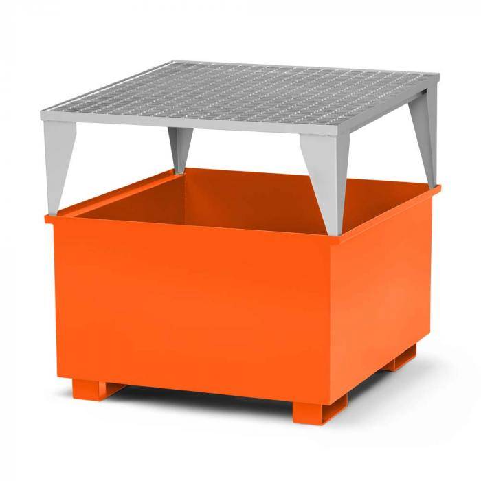 Auffangwannen Typ RTC-11 für IBC aus Stahl - für 1000 Liter IBC - mit Abfüllbock Typ RAB - Farbe RAL 2004 reinorange