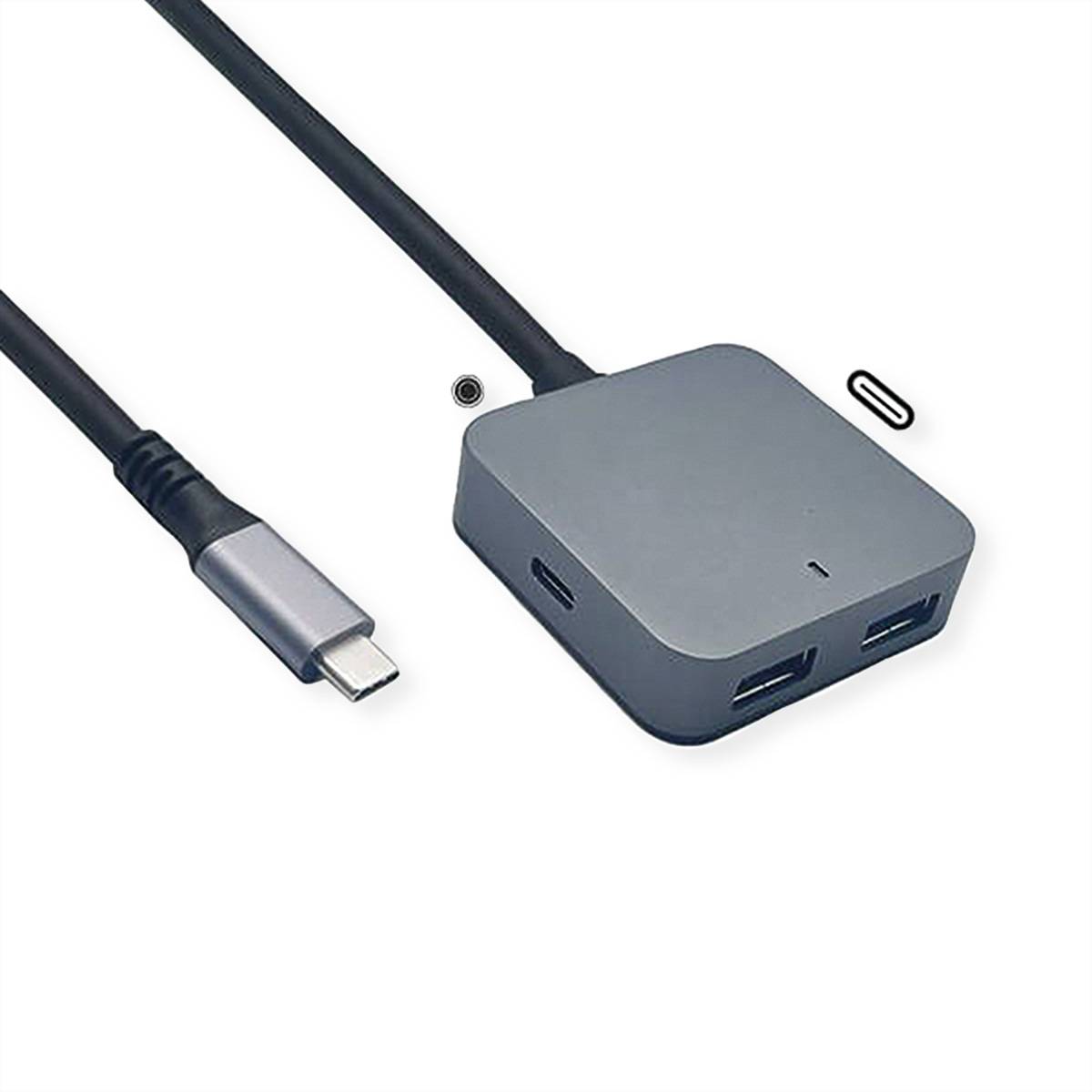 VALUE USB 3.2 Gen 2 Hub, 4 Ports (2x USB-A + 2x USB-C), mit Verlängerungskabel, 3 m Eingabe / und