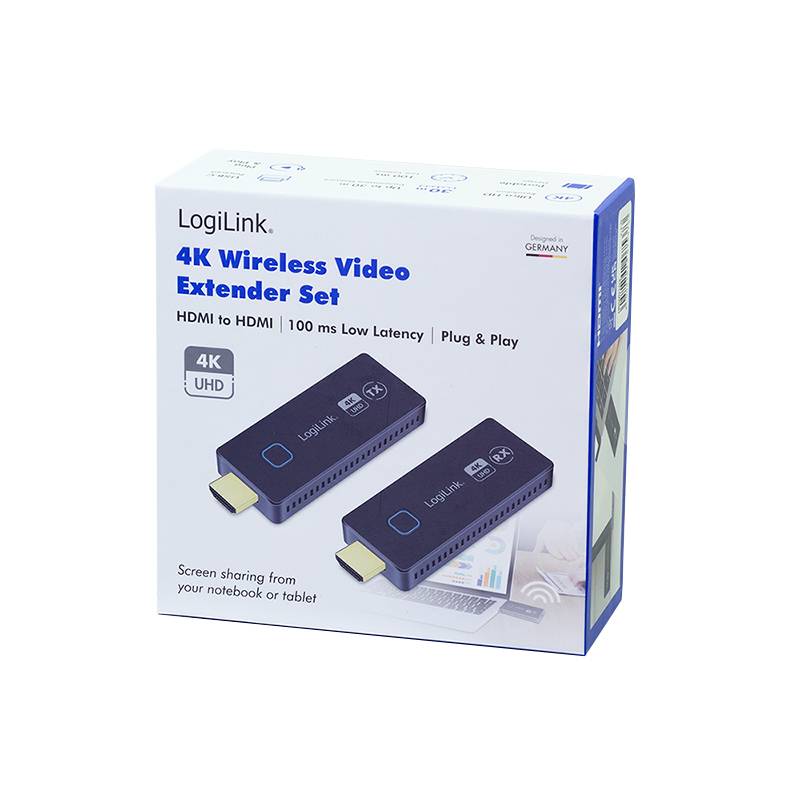 LogiLink HDW0102, 3840 x 2160 Pixel, AV-Sender &amp; -Empfänger, 30 m, Verkabelt &amp; Kabellos, Schwarz, HDCP